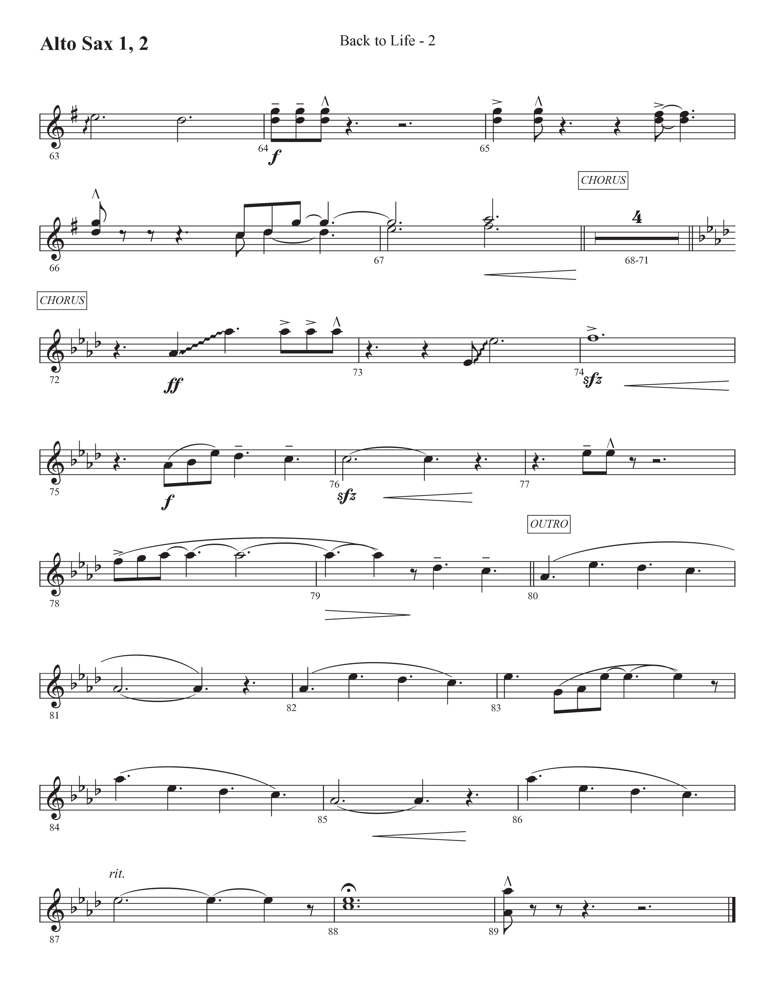 Back To Life (Choral Anthem SATB) Alto Sax 1/2 (Prestonwood Worship / Prestonwood Choir / Arr. Carson Wagner)