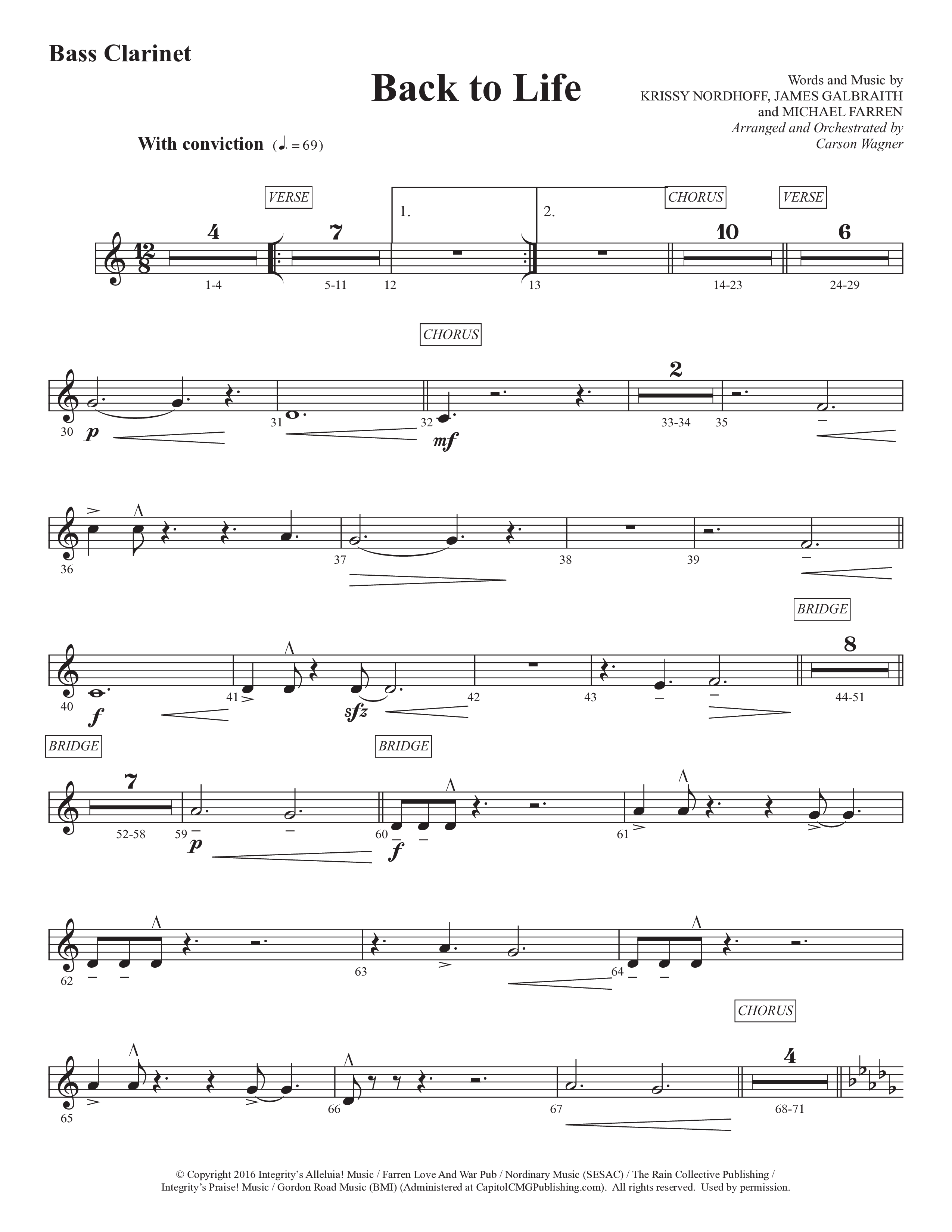 Back To Life (Choral Anthem SATB) Bass Clarinet (Prestonwood Worship / Prestonwood Choir / Arr. Carson Wagner)