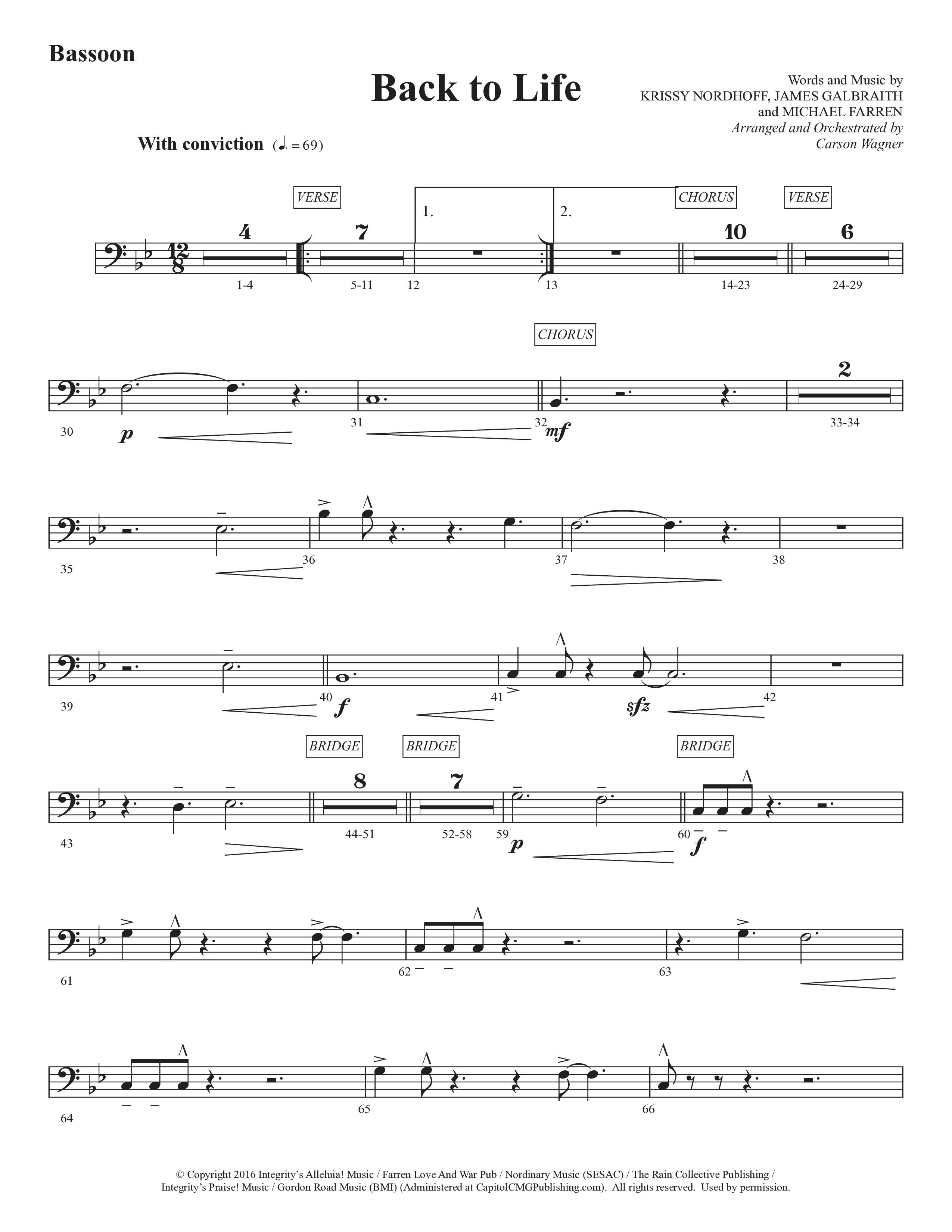 Back To Life (Choral Anthem SATB) Bassoon (Prestonwood Worship / Prestonwood Choir / Arr. Carson Wagner)