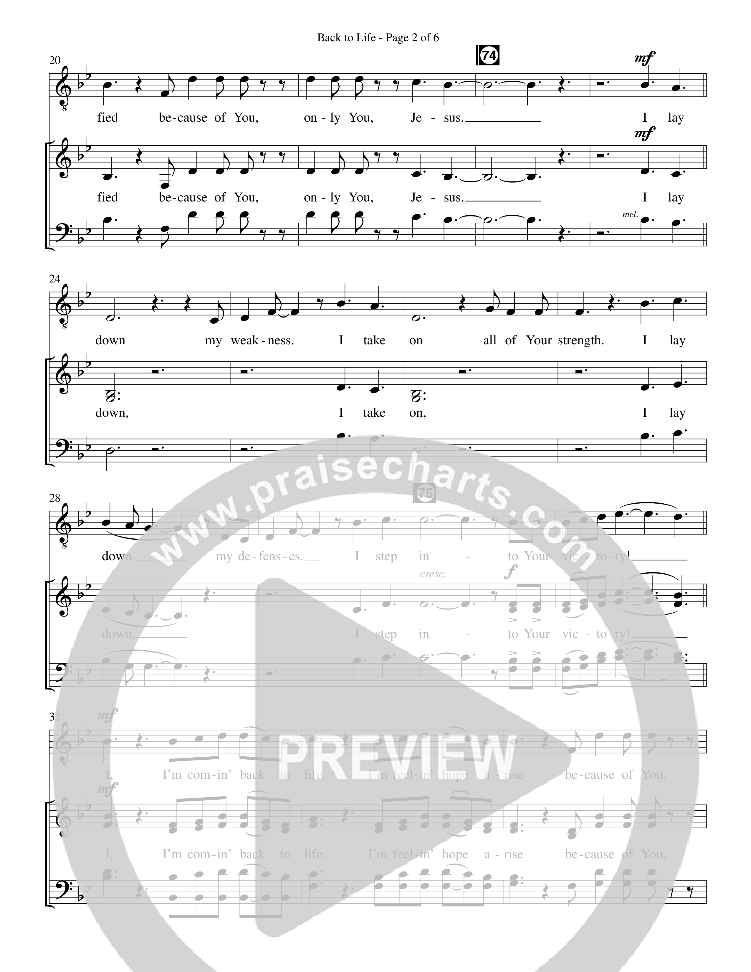 Back To Life (Choral Anthem SATB) Choir Sheet CH (Prestonwood Worship / Prestonwood Choir / Arr. Carson Wagner)