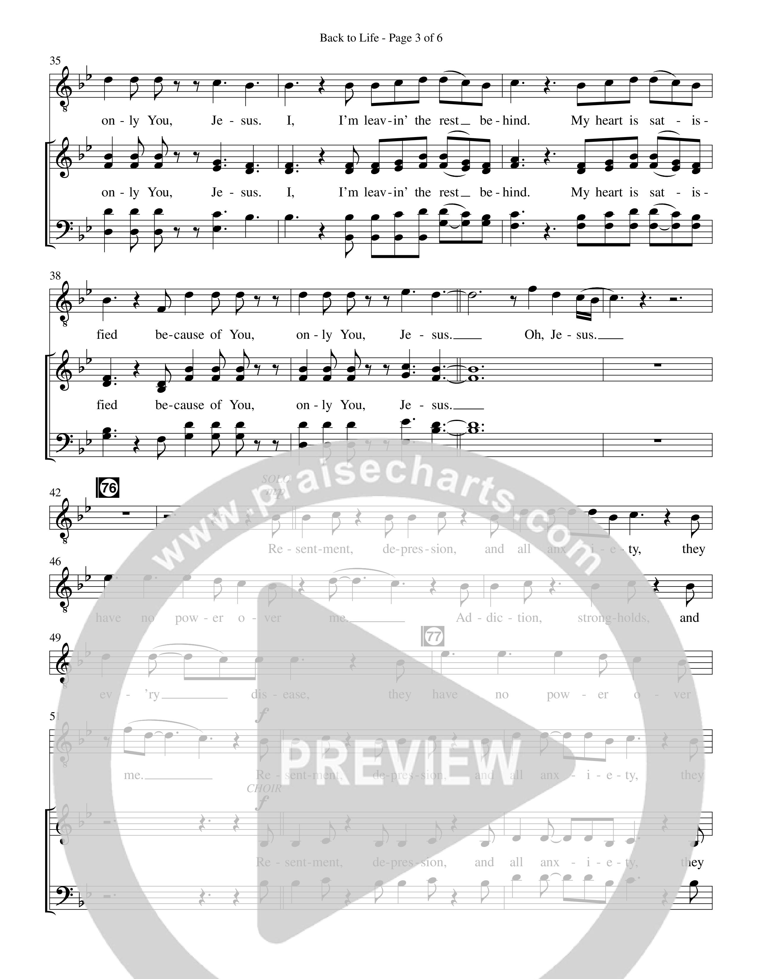 Back To Life (Choral Anthem SATB) Choir Sheet CH (Prestonwood Worship / Prestonwood Choir / Arr. Carson Wagner)