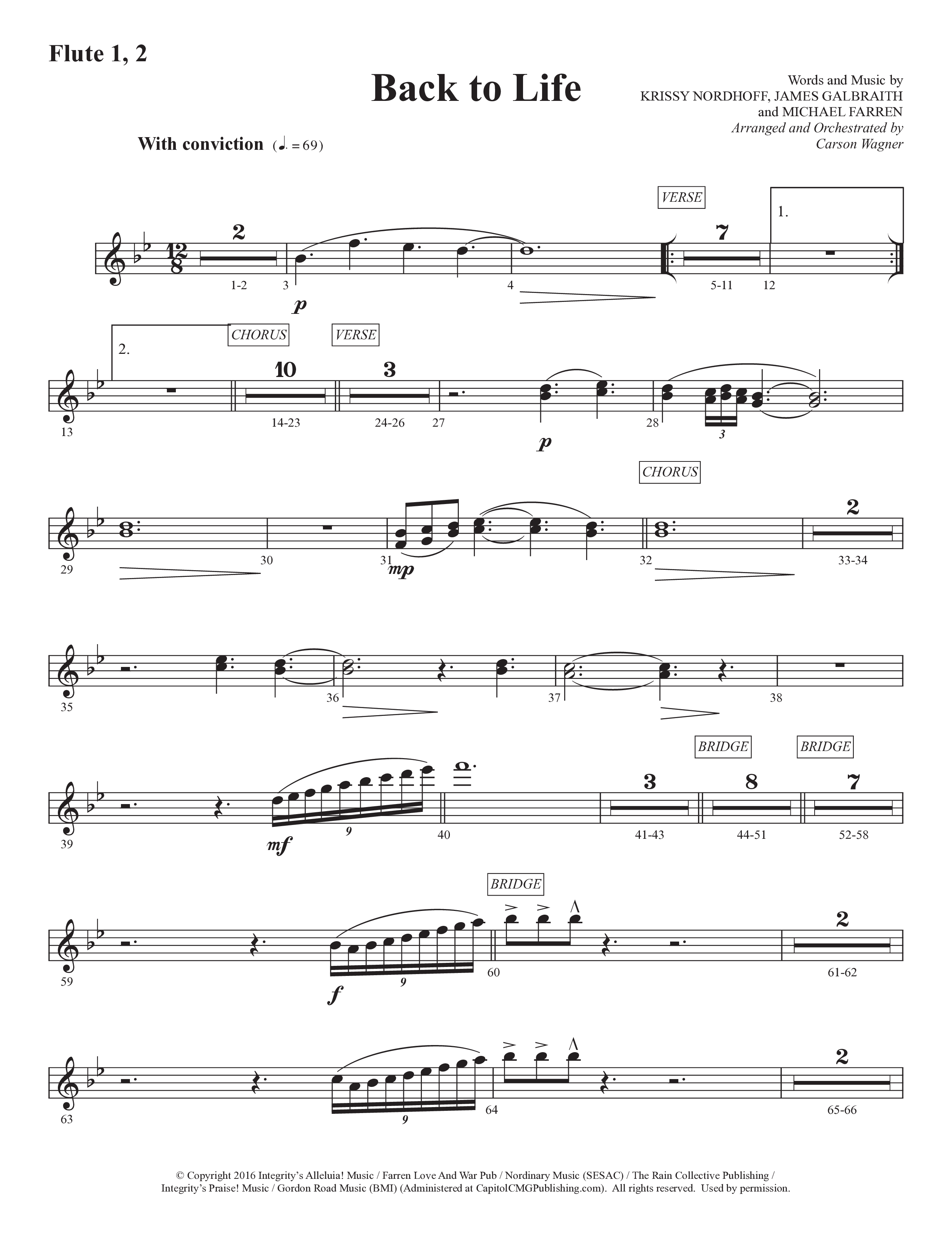 Back To Life (Choral Anthem SATB) Flute 1/2 (Prestonwood Worship / Prestonwood Choir / Arr. Carson Wagner)