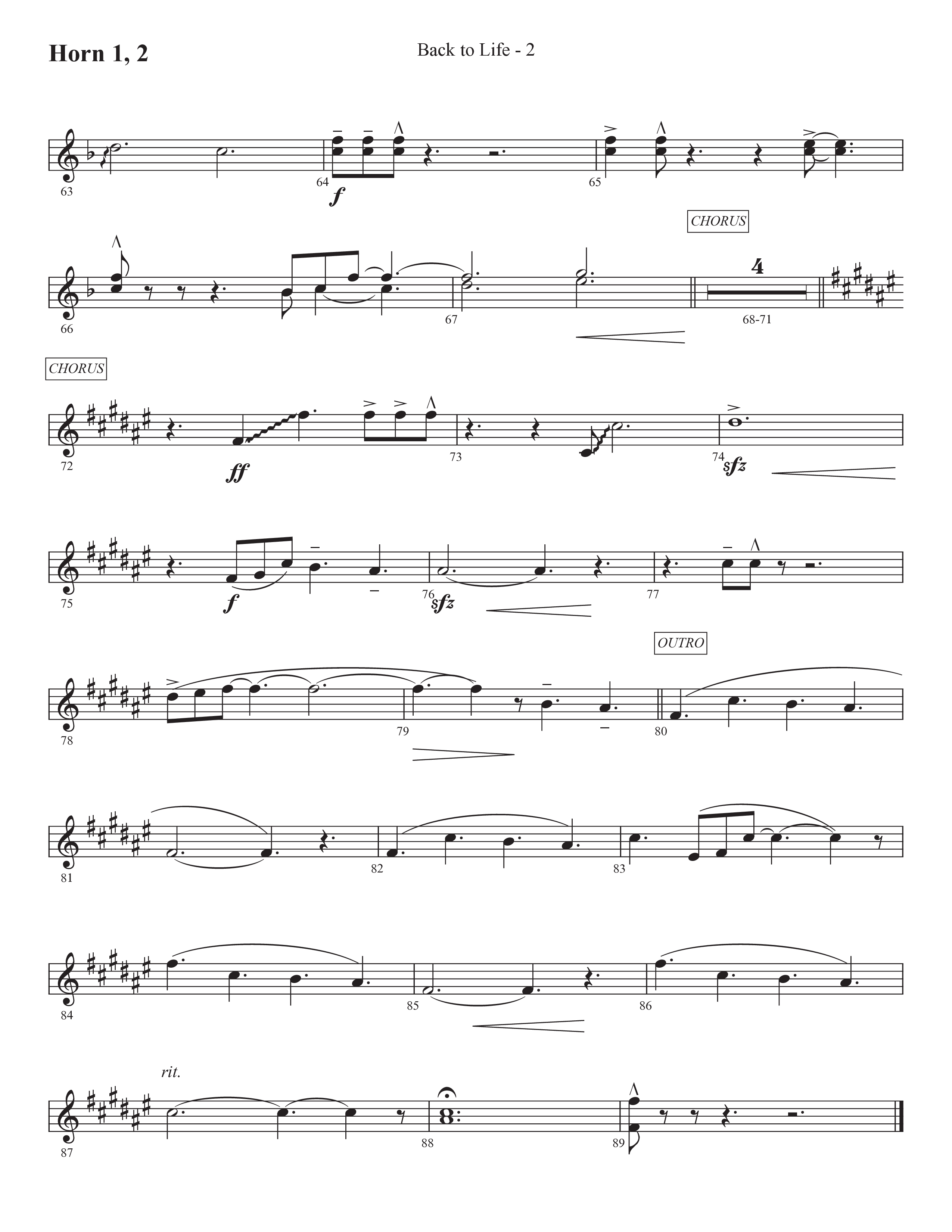Back To Life (Choral Anthem SATB) French Horn 1/2 (Prestonwood Worship / Prestonwood Choir / Arr. Carson Wagner)