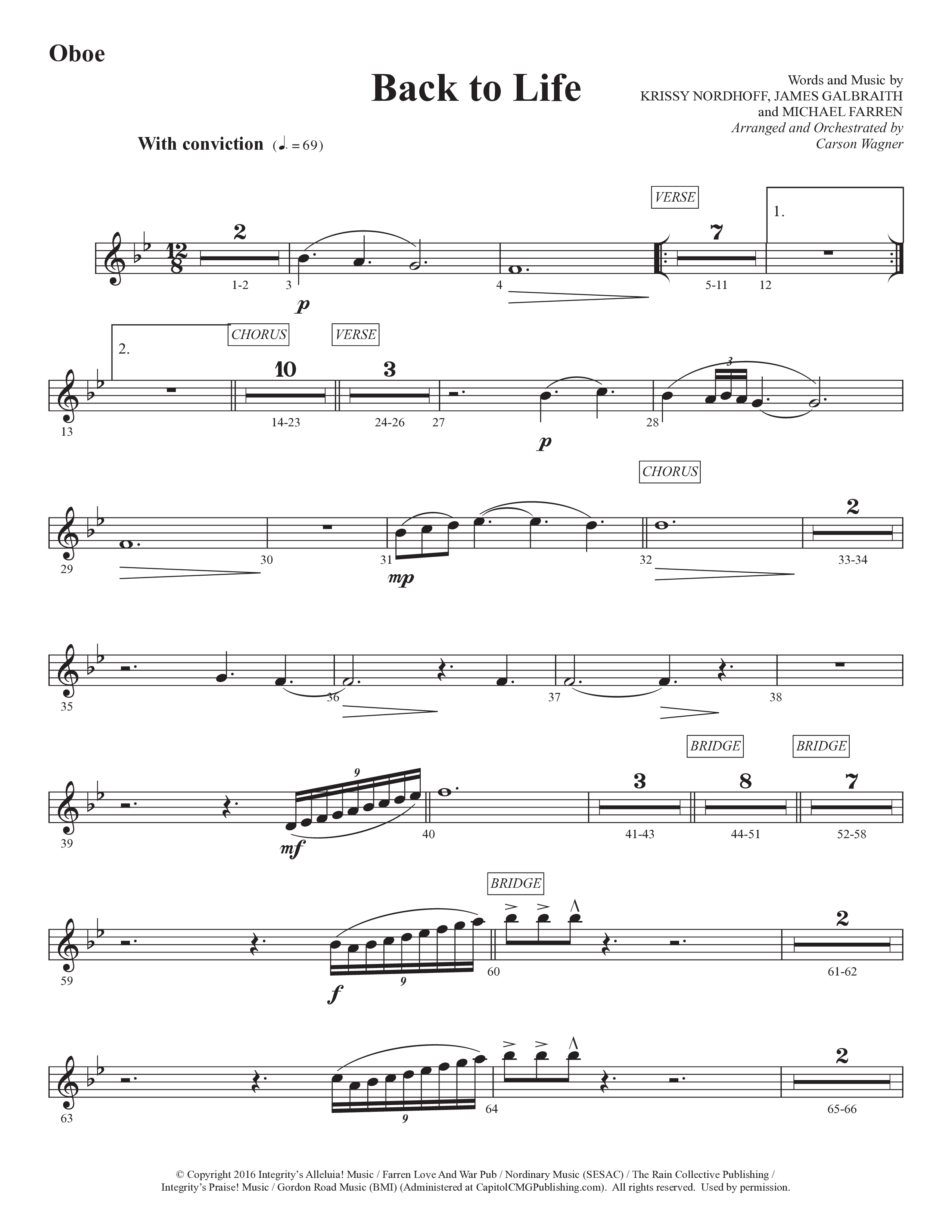 Back To Life (Choral Anthem SATB) Oboe (Prestonwood Worship / Prestonwood Choir / Arr. Carson Wagner)