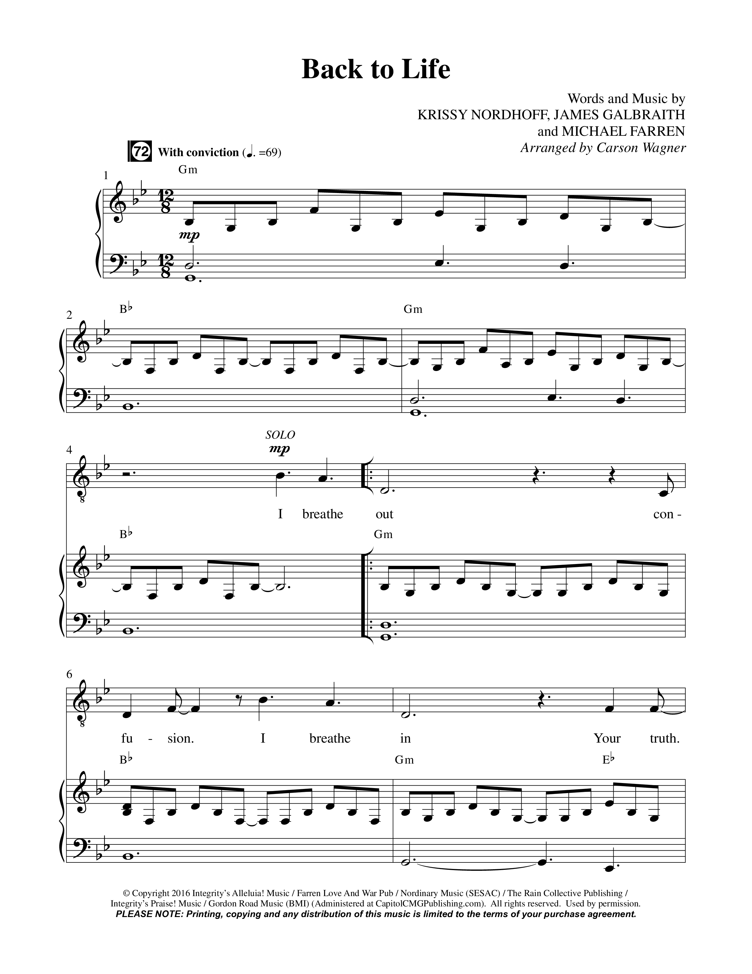 Back To Life (Choral Anthem SATB) Choral Vocal Parts (Prestonwood Worship / Prestonwood Choir / Arr. Carson Wagner)
