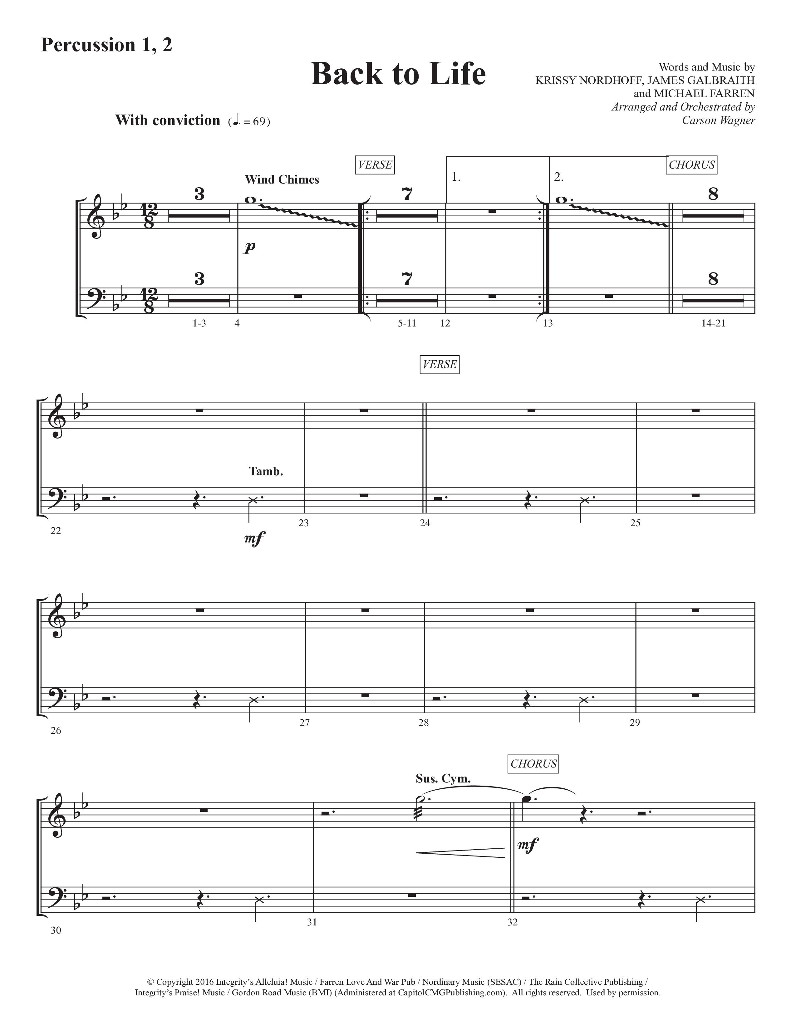 Back To Life (Choral Anthem SATB) Percussion 1/2 (Prestonwood Worship / Prestonwood Choir / Arr. Carson Wagner)