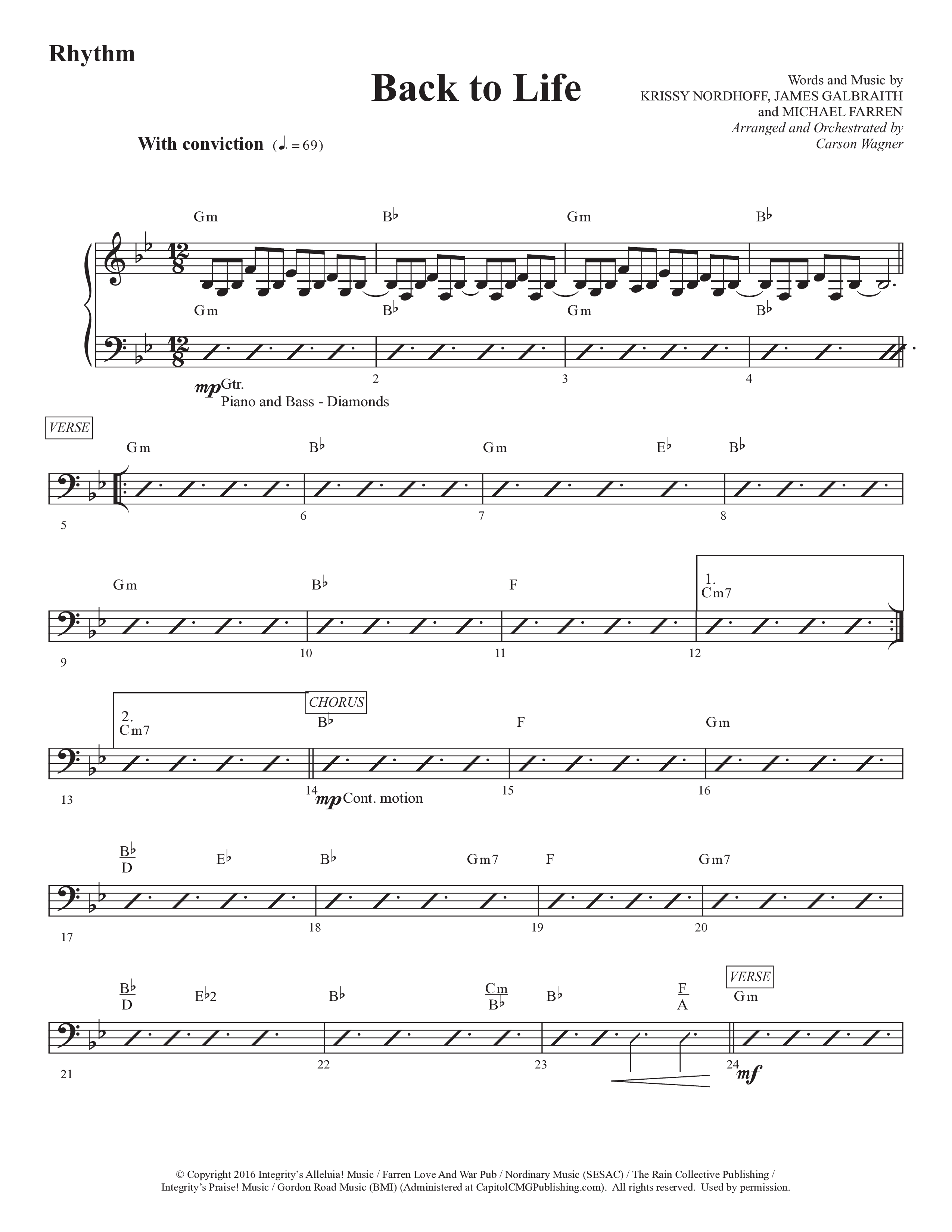 Back To Life (Choral Anthem SATB) Rhythm Chart (Prestonwood Worship / Prestonwood Choir / Arr. Carson Wagner)