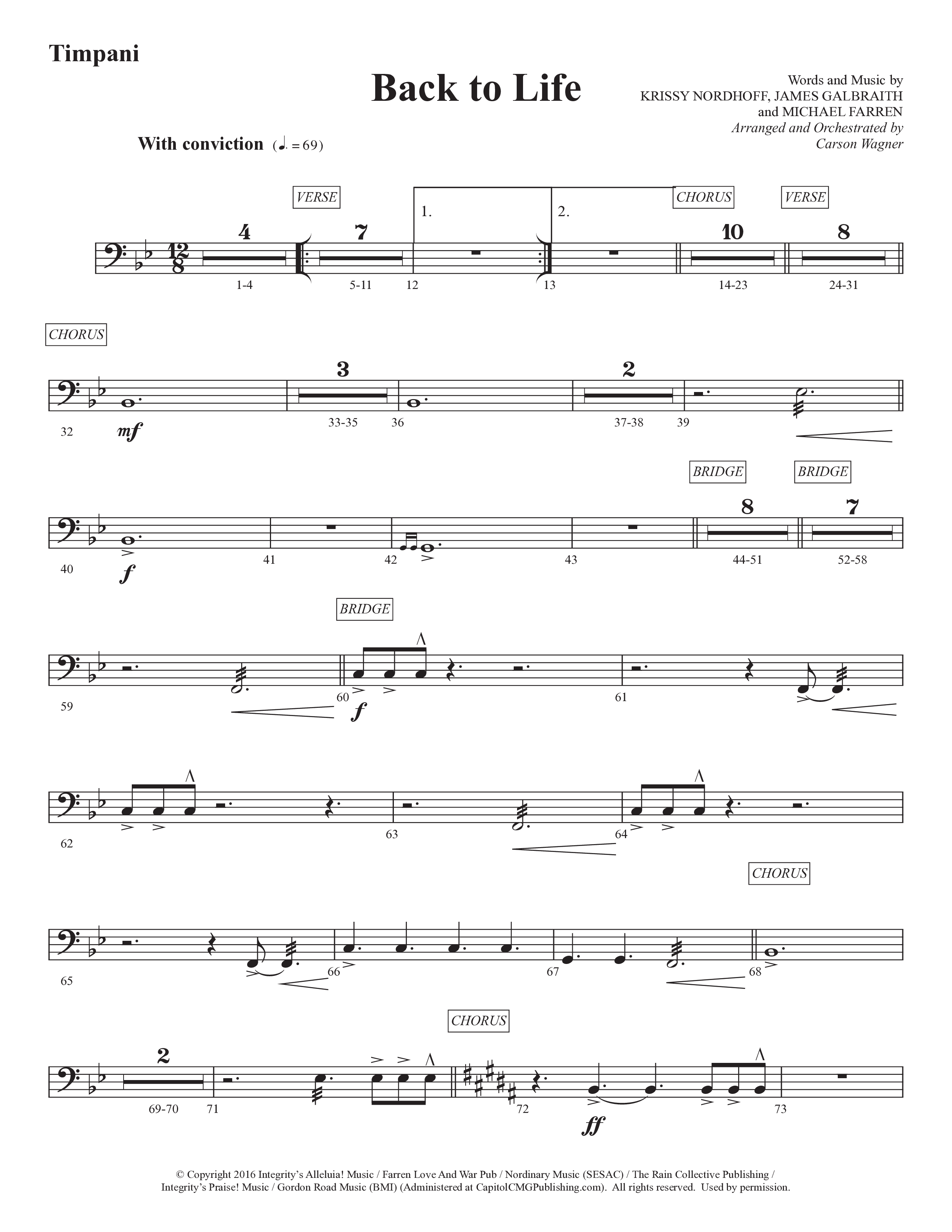 Back To Life (Choral Anthem SATB) Timpani (Prestonwood Worship / Prestonwood Choir / Arr. Carson Wagner)