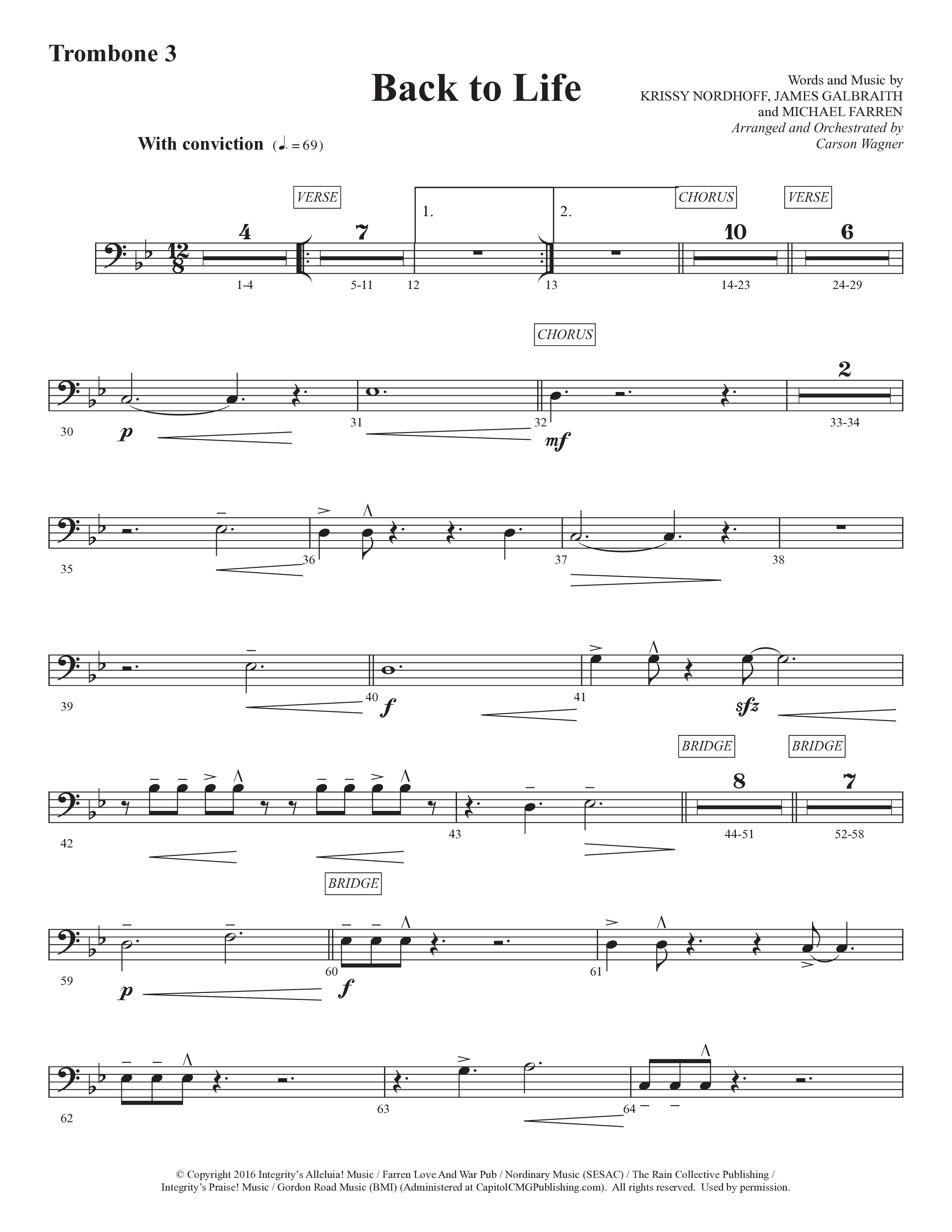 Back To Life (Choral Anthem SATB) Trombone 3 (Prestonwood Worship / Prestonwood Choir / Arr. Carson Wagner)