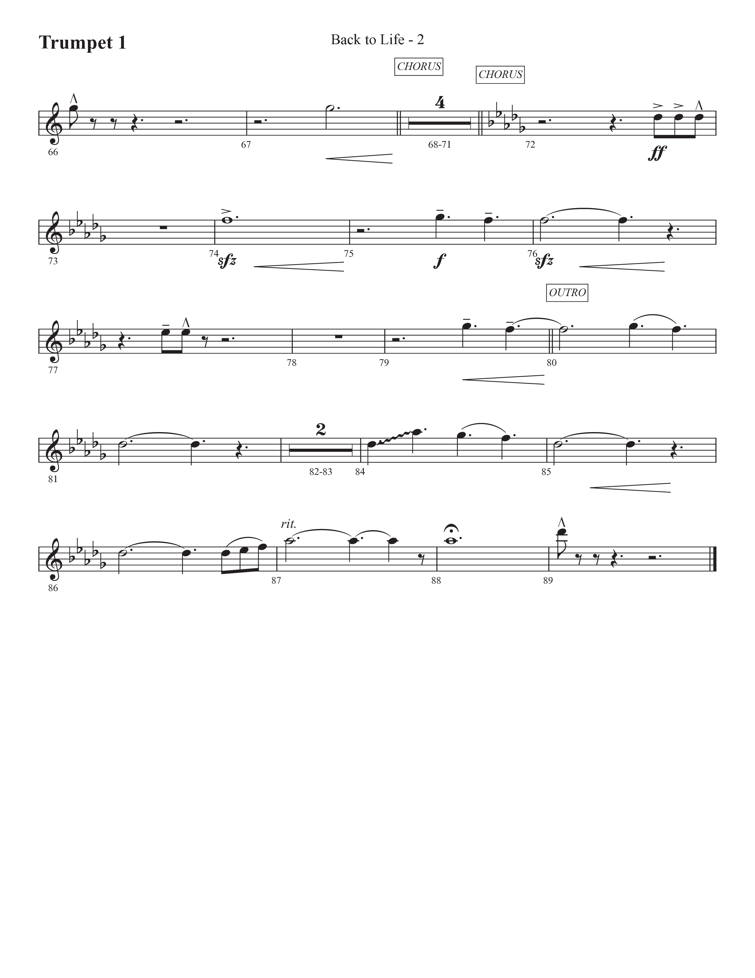 Back To Life (Choral Anthem SATB) Trumpet 1 (Prestonwood Worship / Prestonwood Choir / Arr. Carson Wagner)