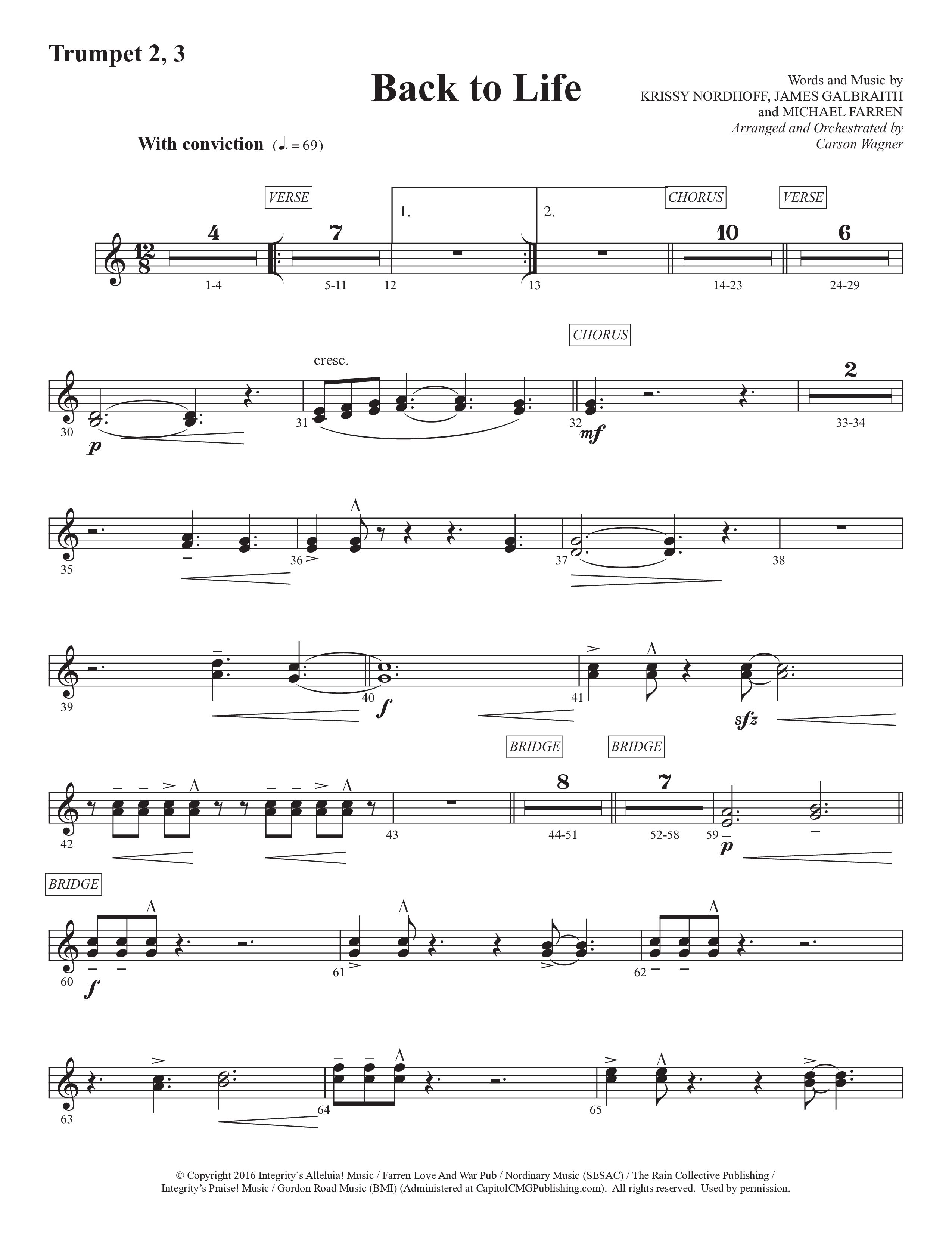 Back To Life (Choral Anthem SATB) Trumpet 2/3 (Prestonwood Worship / Prestonwood Choir / Arr. Carson Wagner)