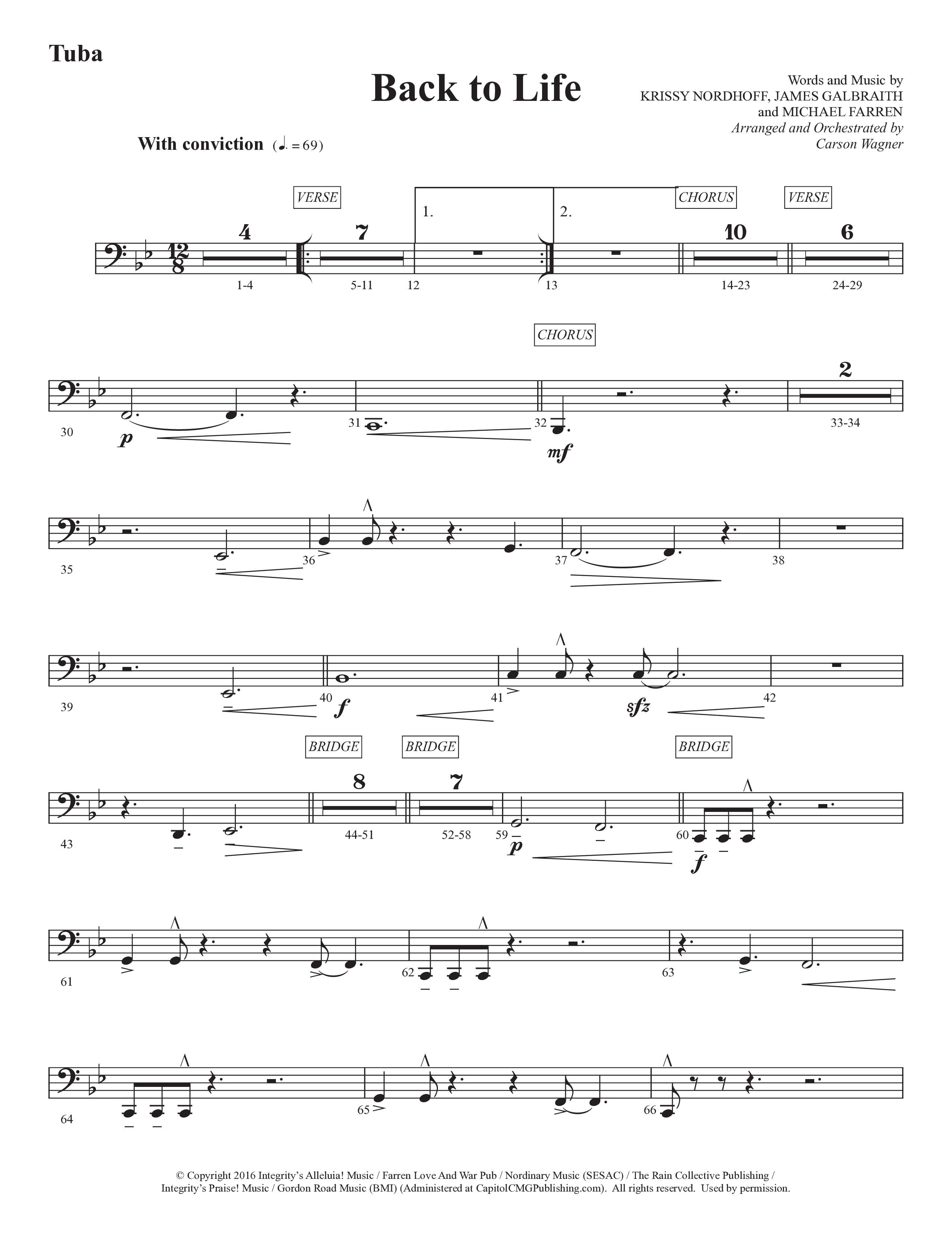 Back To Life (Choral Anthem SATB) Tuba (Prestonwood Worship / Prestonwood Choir / Arr. Carson Wagner)