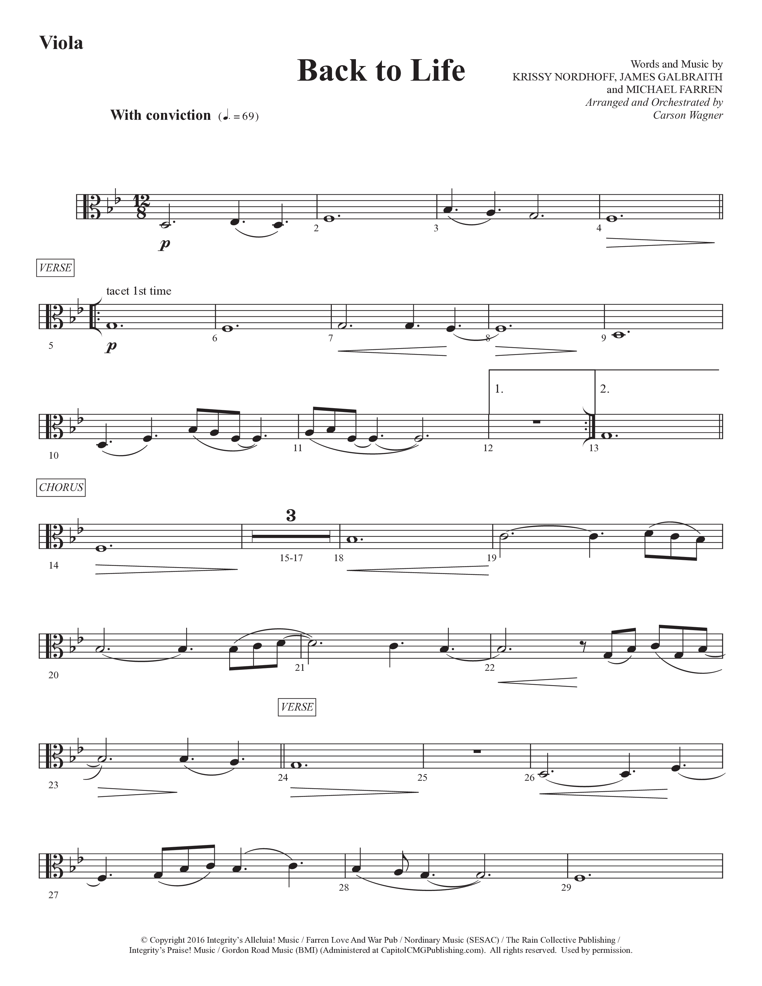 Back To Life (Choral Anthem SATB) Viola (Prestonwood Worship / Prestonwood Choir / Arr. Carson Wagner)