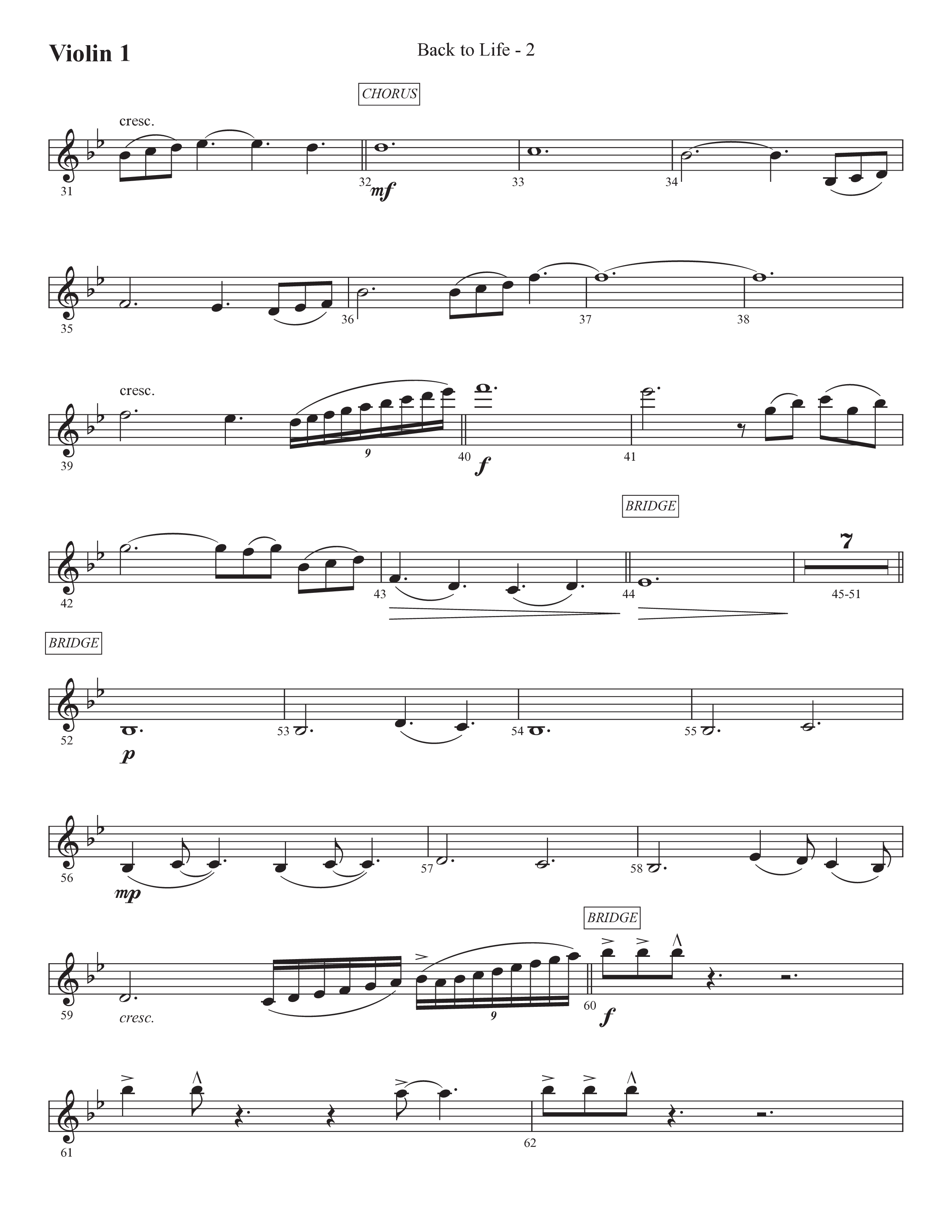 Back To Life (Choral Anthem SATB) Violin 1 (Prestonwood Worship / Prestonwood Choir / Arr. Carson Wagner)