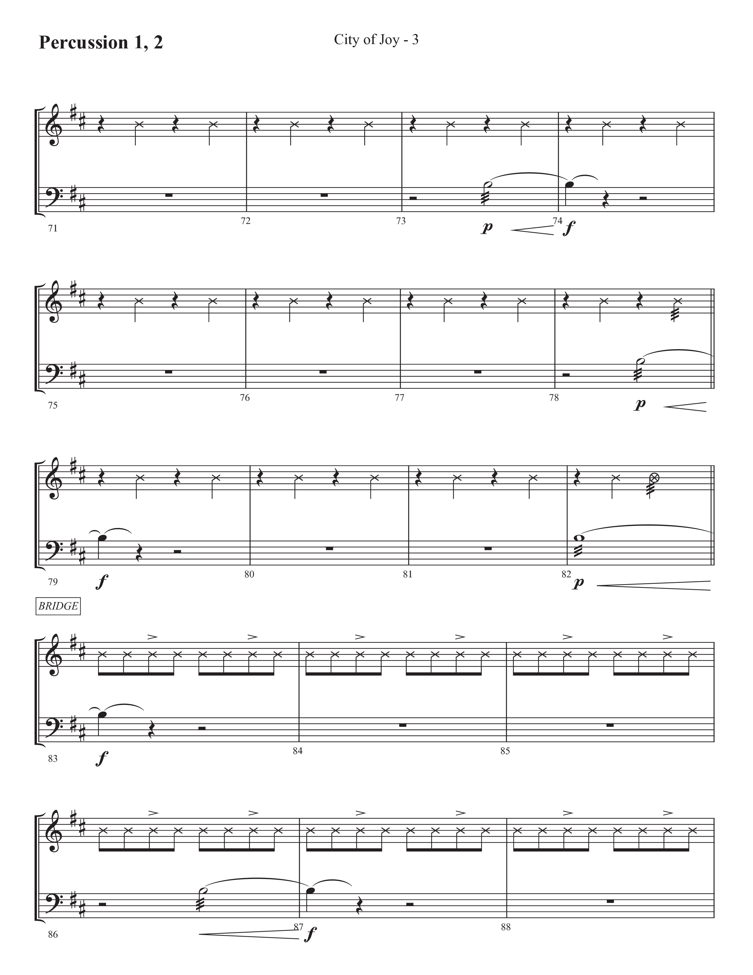 City Of Joy (Choral Anthem SATB) Percussion 1/2 (Prestonwood Worship / Prestonwood Choir / Arr. Michael Neale / Orch. Jonathan Walker)