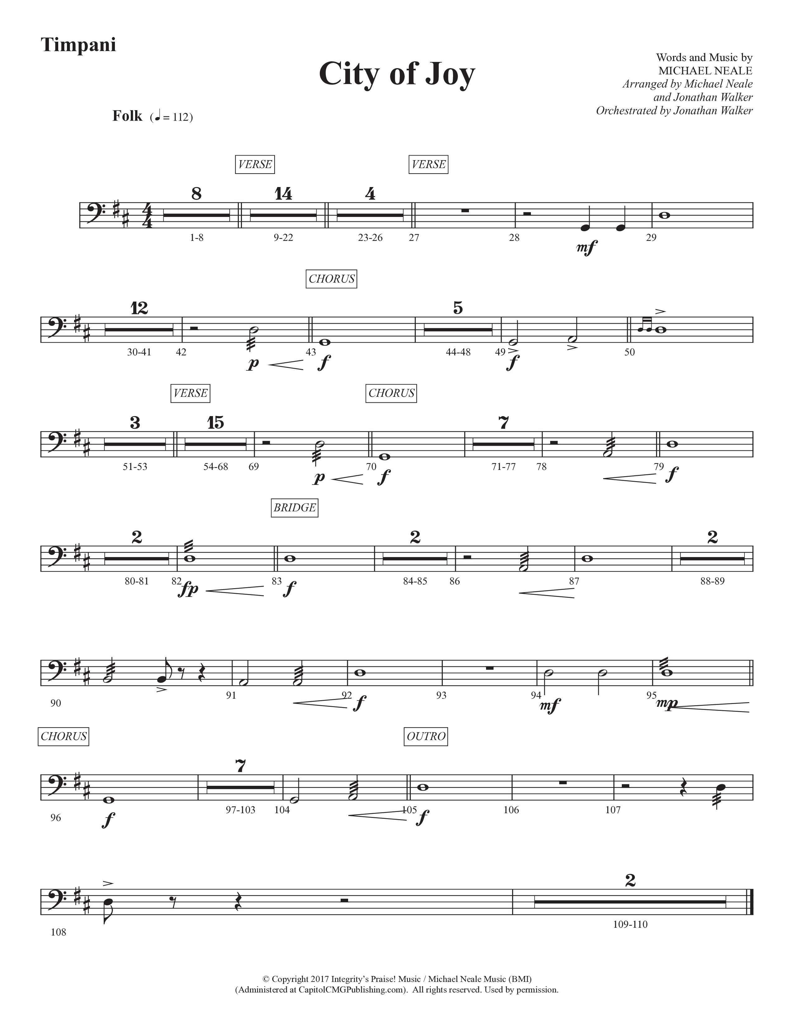 City Of Joy (Choral Anthem SATB) Timpani (Prestonwood Worship / Prestonwood Choir / Arr. Michael Neale / Orch. Jonathan Walker)