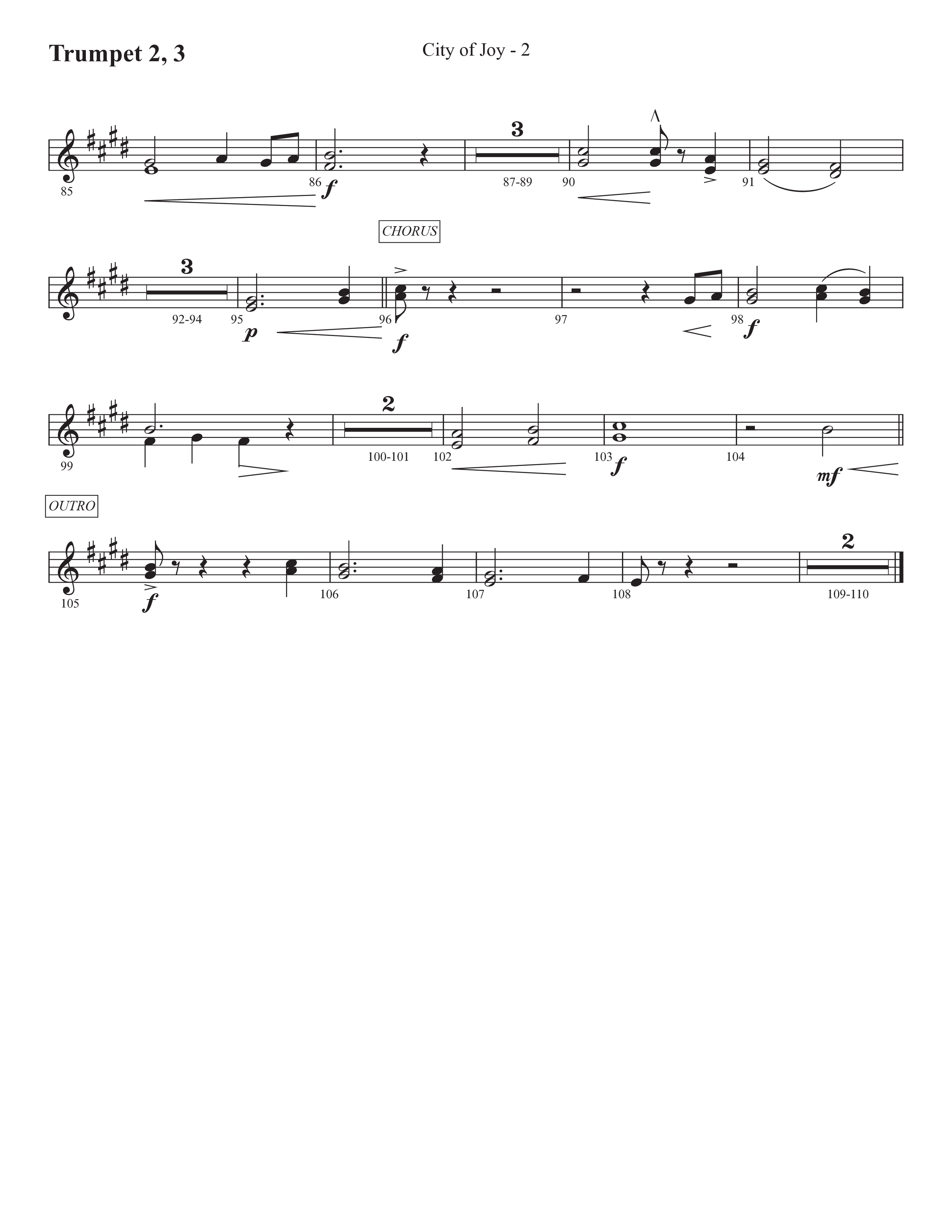 City Of Joy (Choral Anthem SATB) Trumpet 2/3 (Prestonwood Worship / Prestonwood Choir / Arr. Michael Neale / Orch. Jonathan Walker)