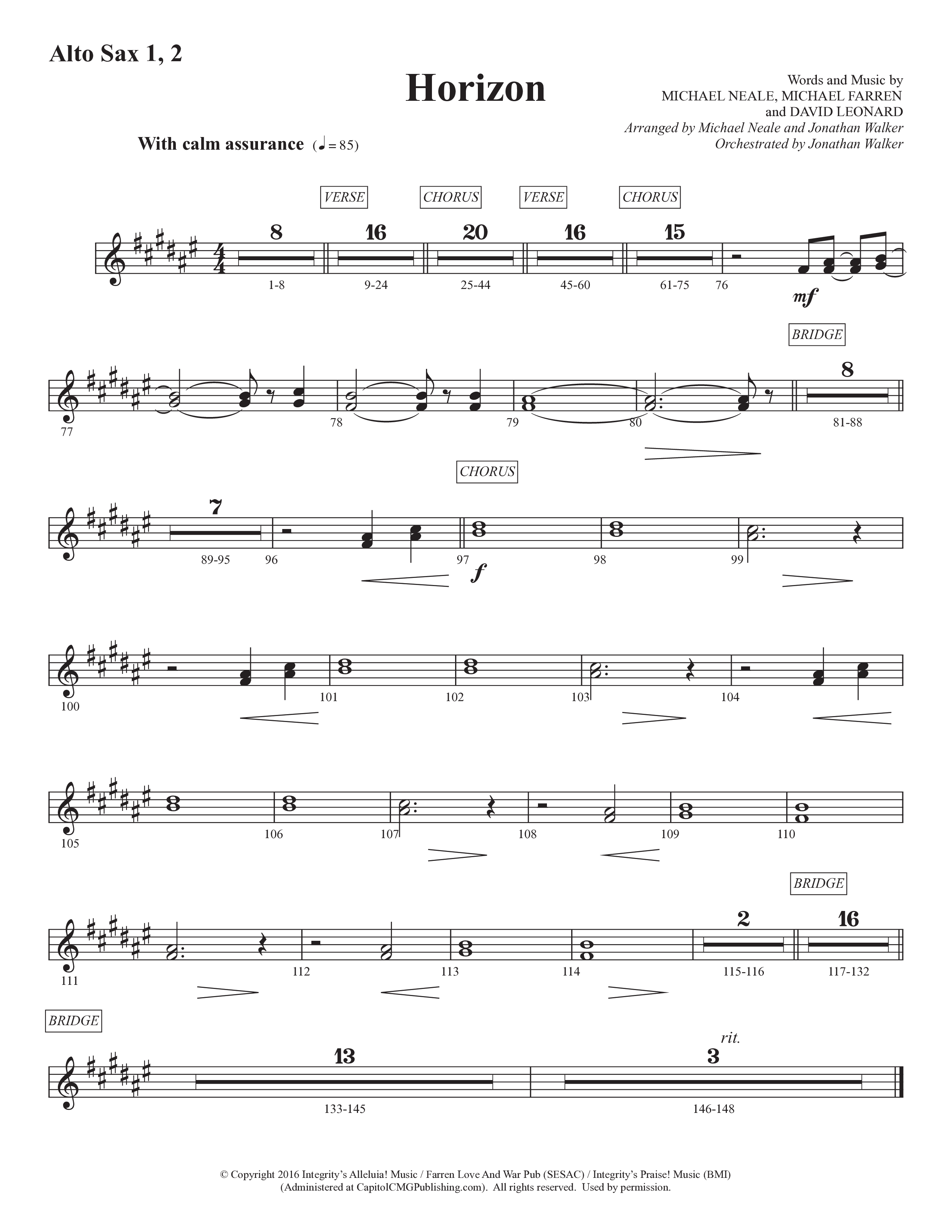 Horizon (Choral Anthem SATB) Alto Sax 1/2 (Prestonwood Worship / Prestonwood Choir / Michael Neale / Orch. Jonathan Walker)