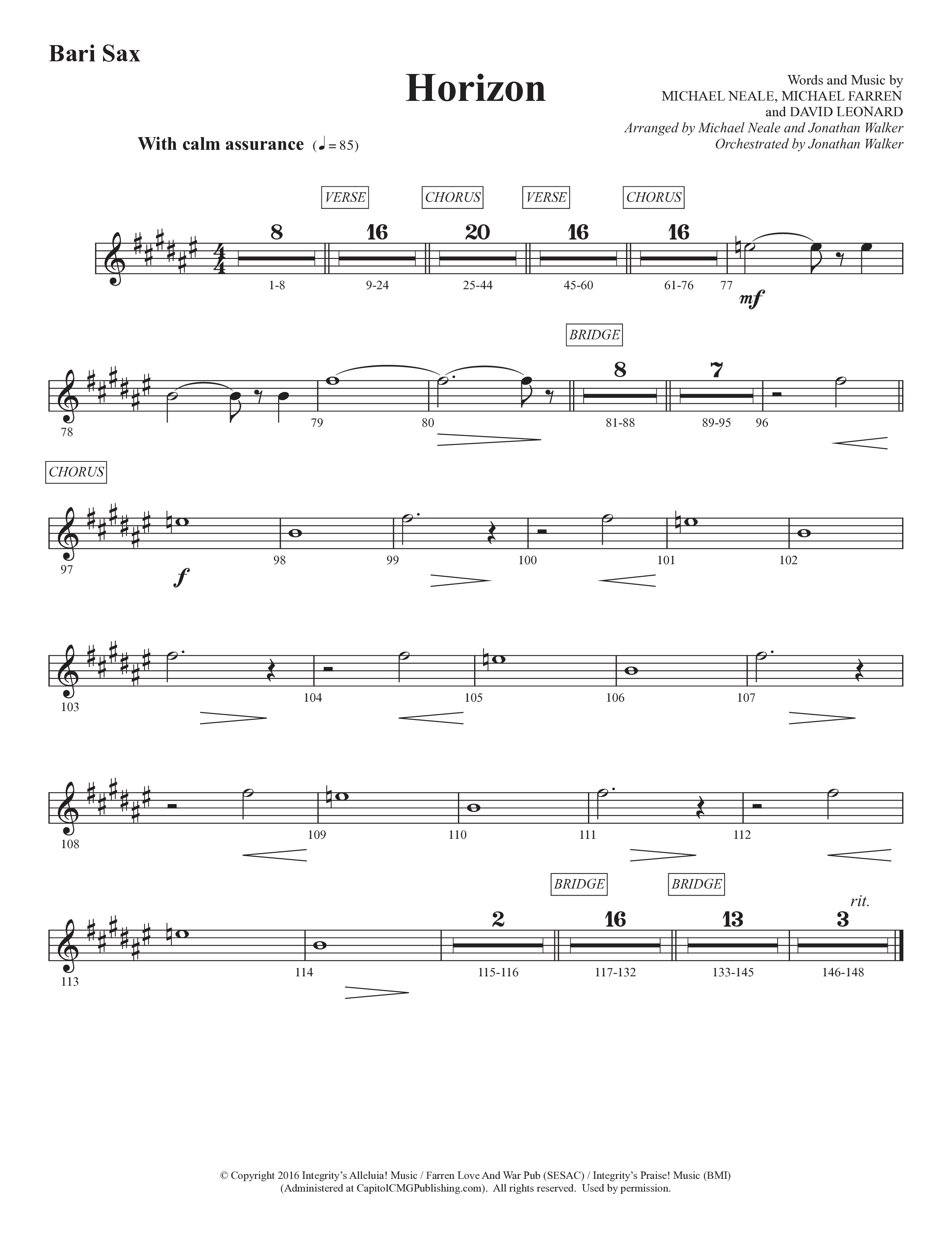 Horizon (Choral Anthem SATB) Bari Sax (Prestonwood Worship / Prestonwood Choir / Michael Neale / Orch. Jonathan Walker)