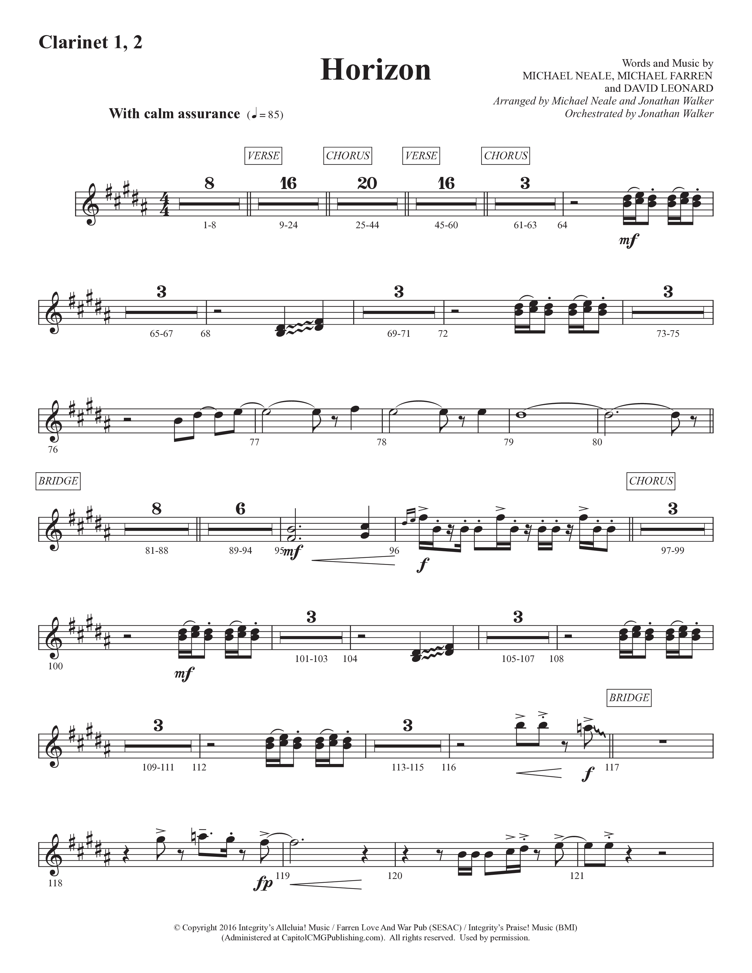 Horizon (Choral Anthem SATB) Clarinet 1/2 (Prestonwood Worship / Prestonwood Choir / Michael Neale / Orch. Jonathan Walker)