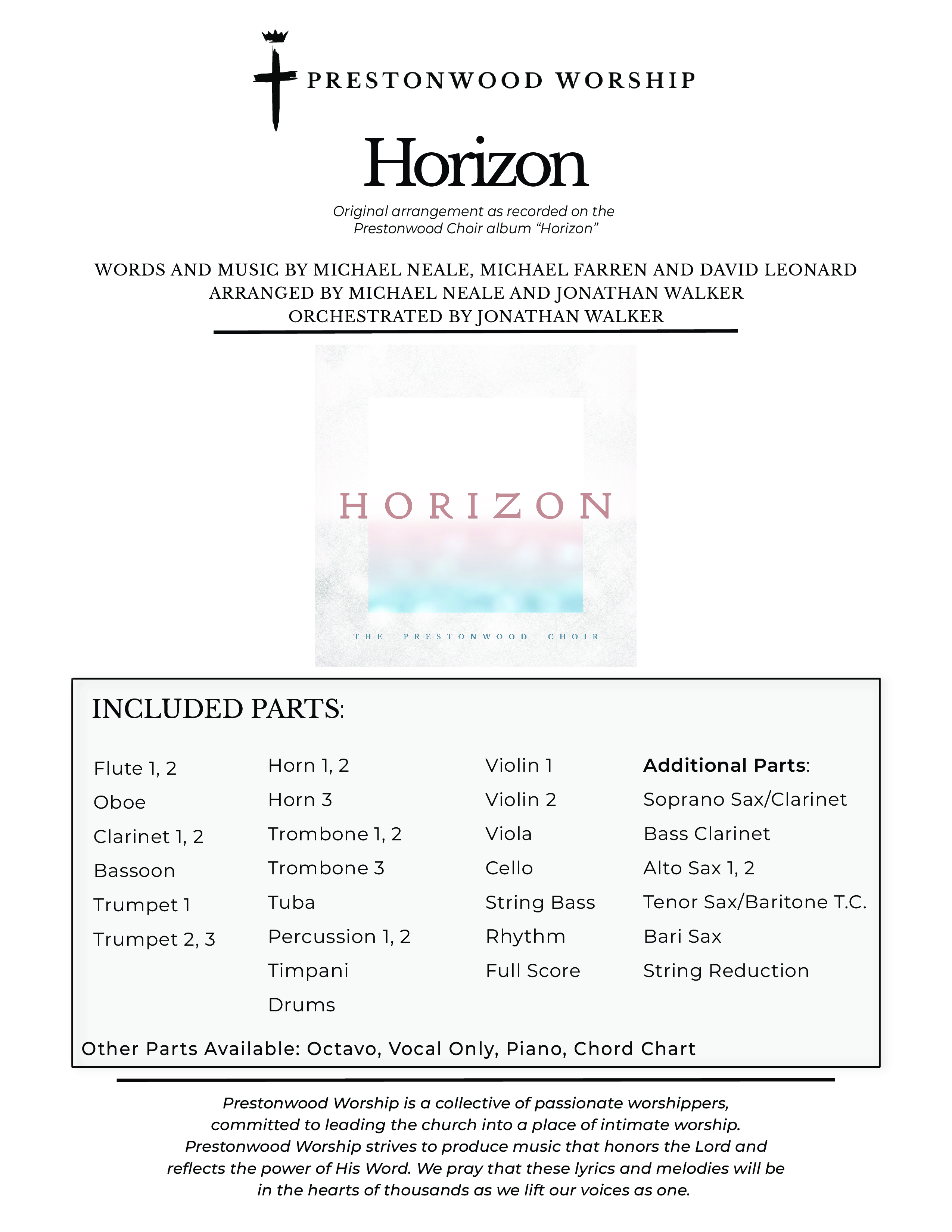 Horizon (Choral Anthem SATB) Cover Sheet (Prestonwood Worship / Prestonwood Choir / Michael Neale / Orch. Jonathan Walker)
