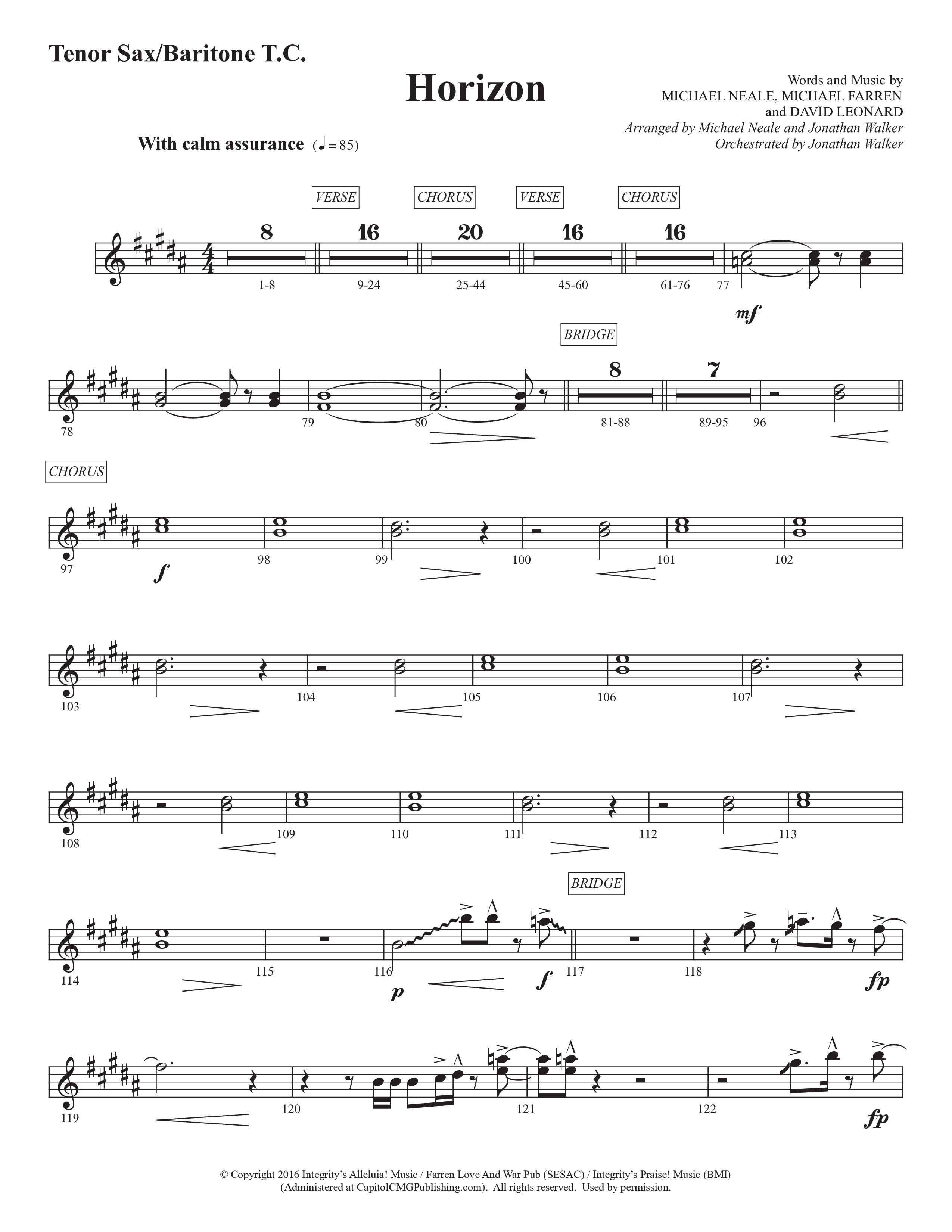 Horizon (Choral Anthem SATB) Tenor Sax/Baritone T.C. (Prestonwood Worship / Prestonwood Choir / Michael Neale / Orch. Jonathan Walker)