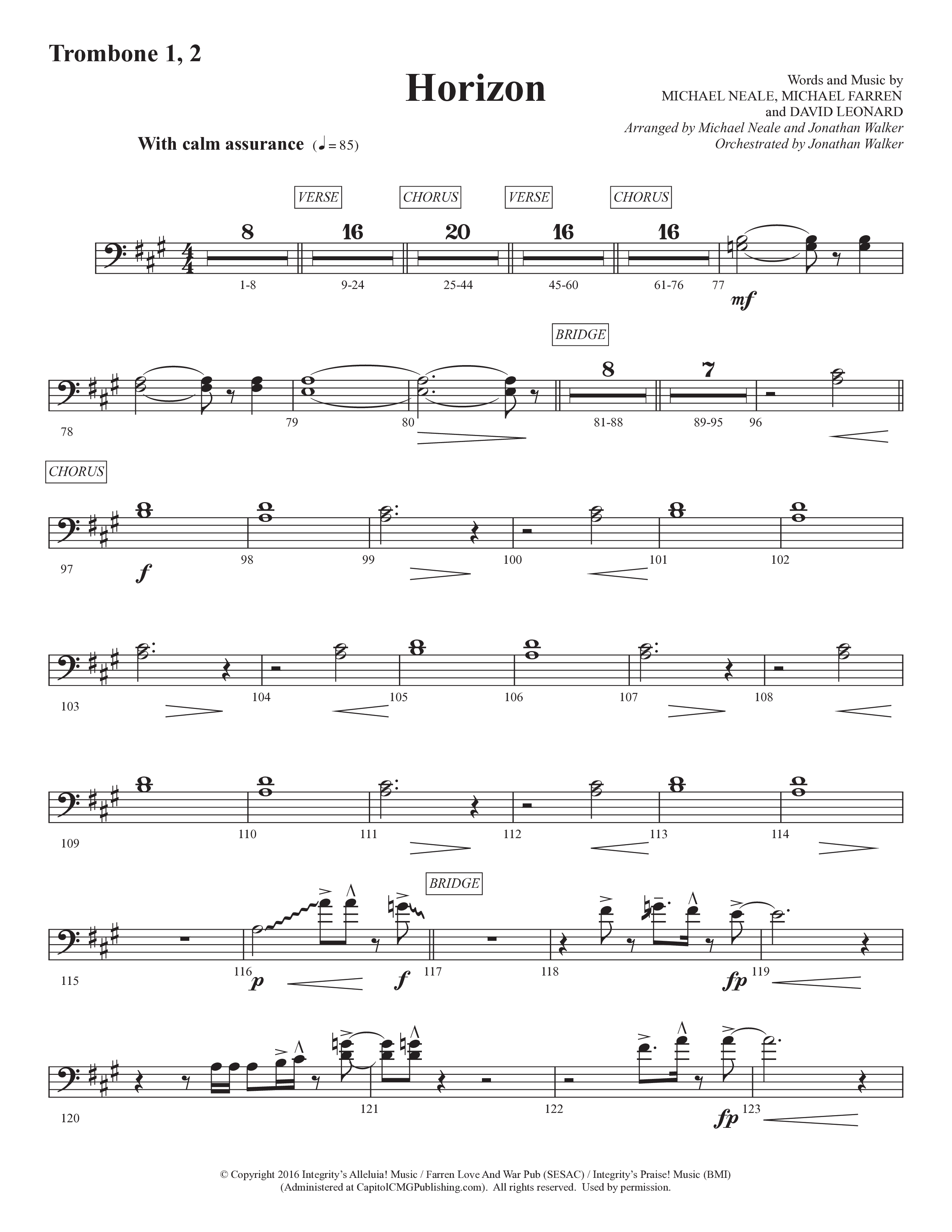 Horizon (Choral Anthem SATB) Trombone 1/2 (Prestonwood Worship / Prestonwood Choir / Michael Neale / Orch. Jonathan Walker)