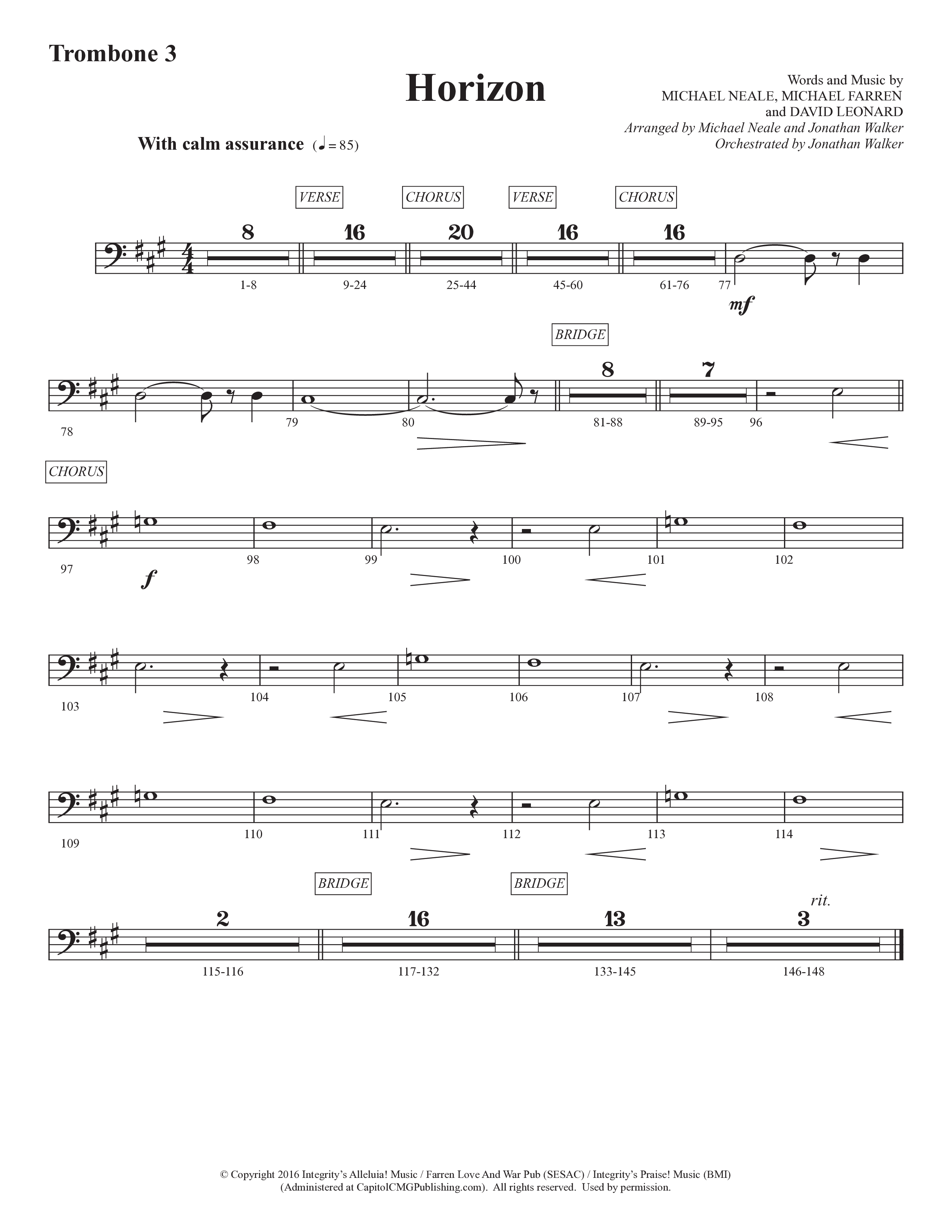 Horizon (Choral Anthem SATB) Trombone 3 (Prestonwood Worship / Prestonwood Choir / Michael Neale / Orch. Jonathan Walker)