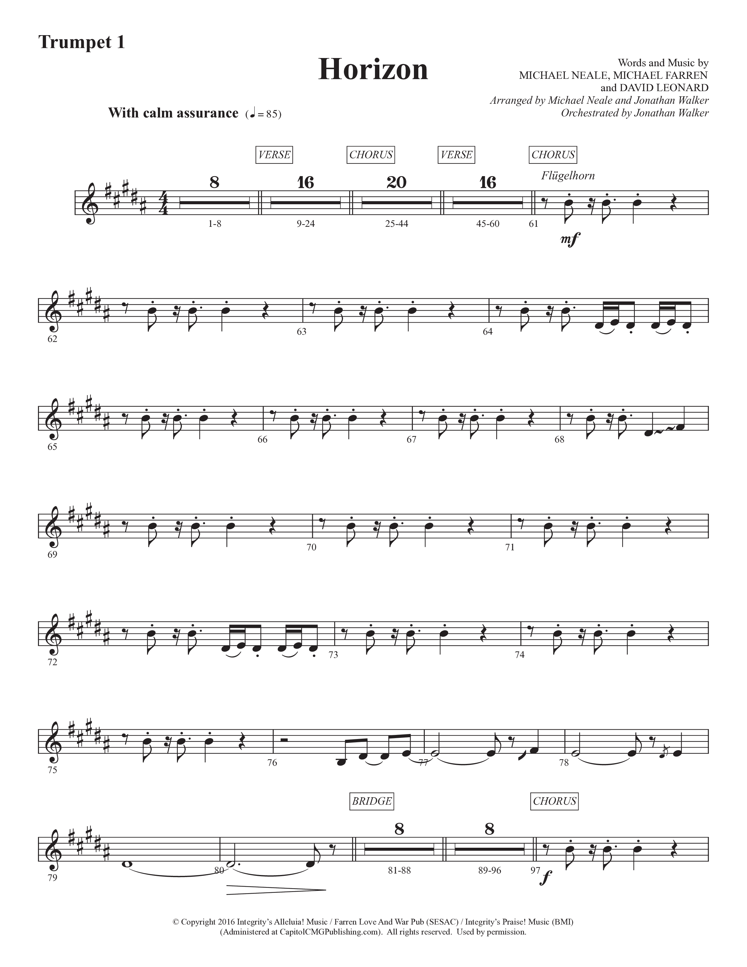 Horizon (Choral Anthem SATB) Trumpet 1 (Prestonwood Worship / Prestonwood Choir / Michael Neale / Orch. Jonathan Walker)