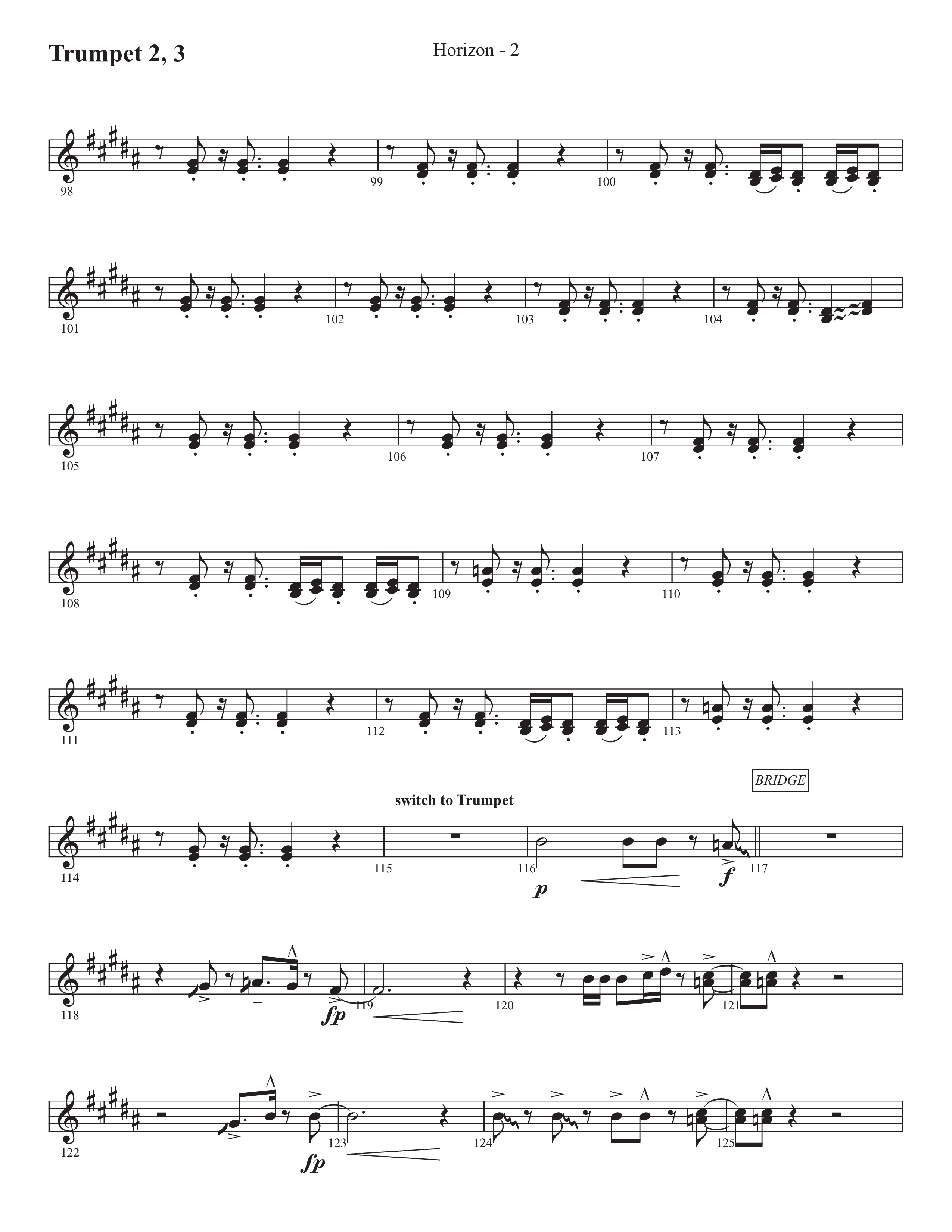 Horizon (Choral Anthem SATB) Trumpet 2/3 (Prestonwood Worship / Prestonwood Choir / Michael Neale / Orch. Jonathan Walker)