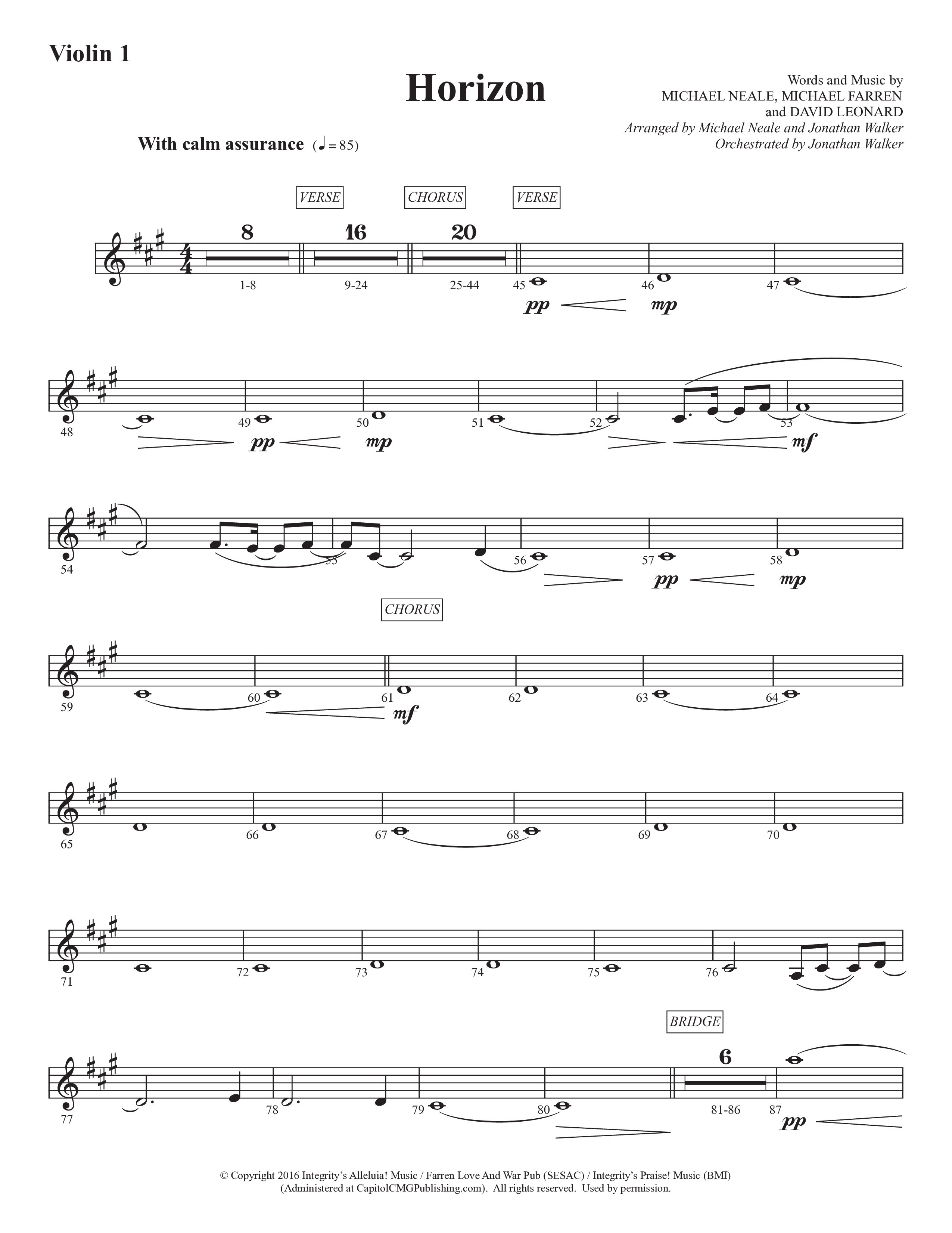 Horizon (Choral Anthem SATB) Violin 1 (Prestonwood Worship / Prestonwood Choir / Michael Neale / Orch. Jonathan Walker)