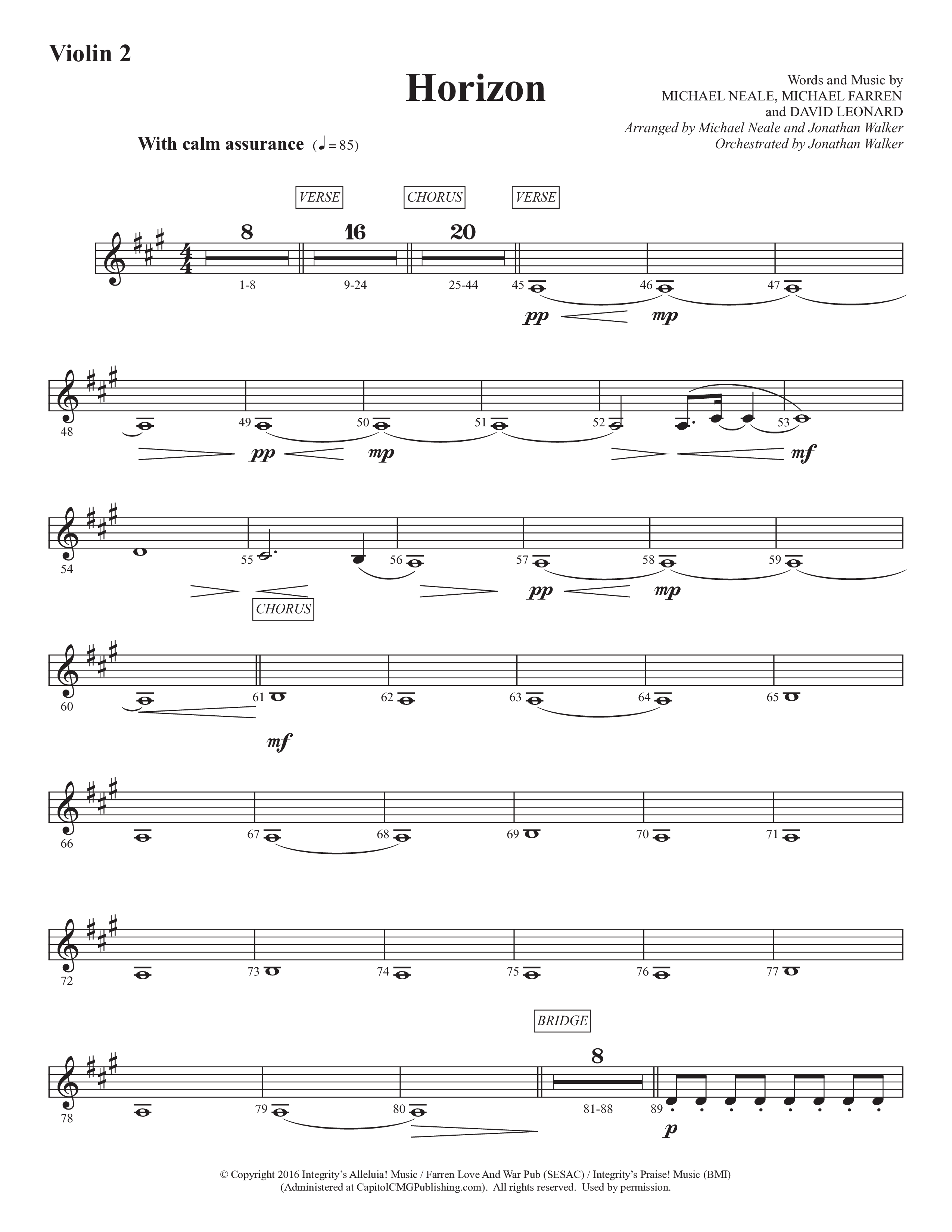 Horizon (Choral Anthem SATB) Violin 2 (Prestonwood Worship / Prestonwood Choir / Michael Neale / Orch. Jonathan Walker)