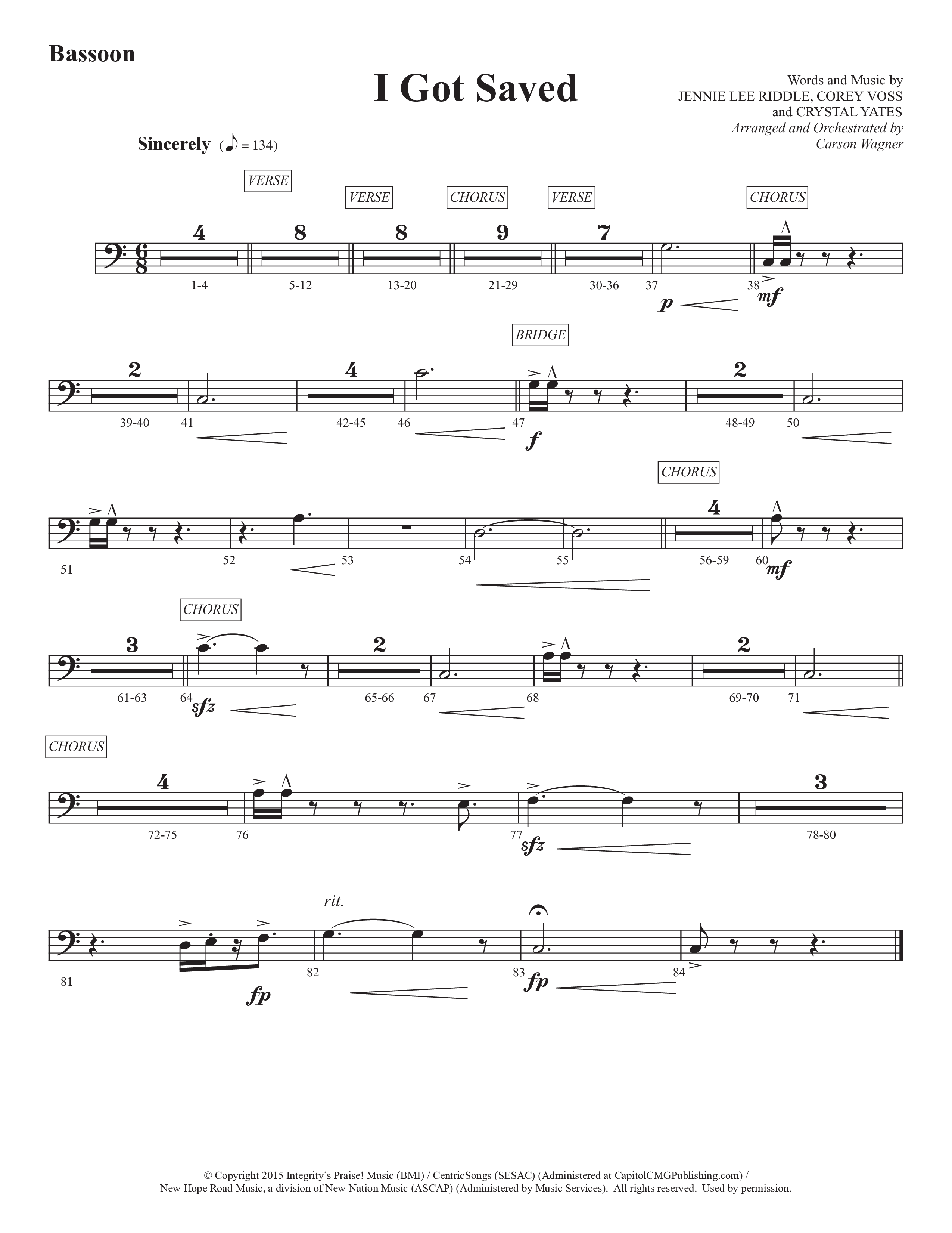 I Got Saved (Choral Anthem SATB) Bassoon (Prestonwood Worship / Prestonwood Choir / Arr. Carson Wagner)