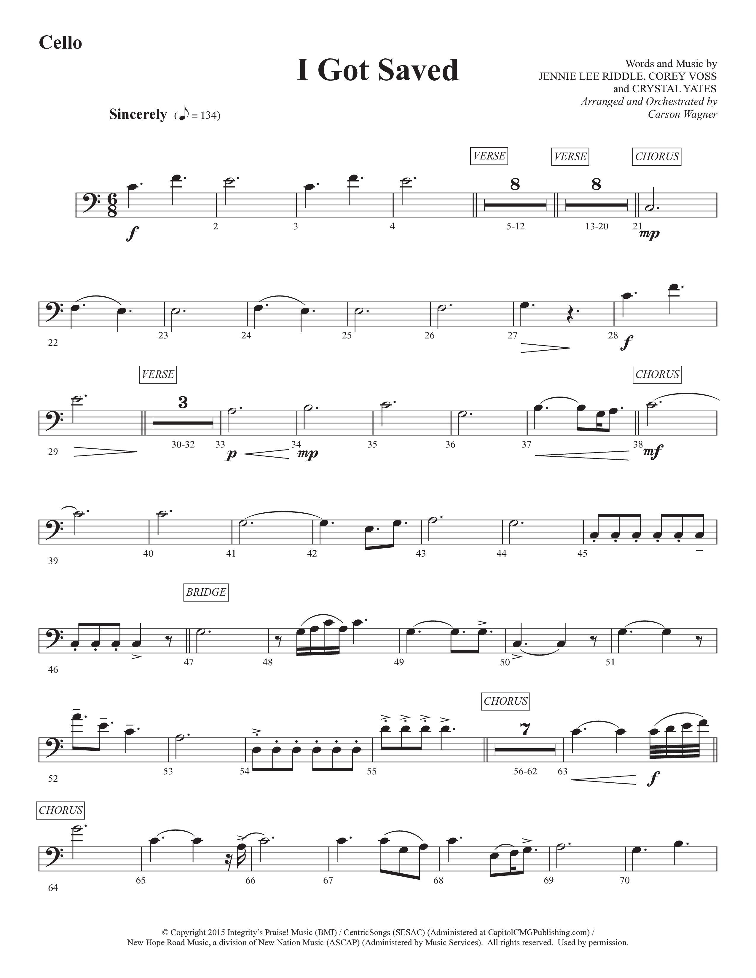 I Got Saved (Choral Anthem SATB) Cello (Prestonwood Worship / Prestonwood Choir / Arr. Carson Wagner)