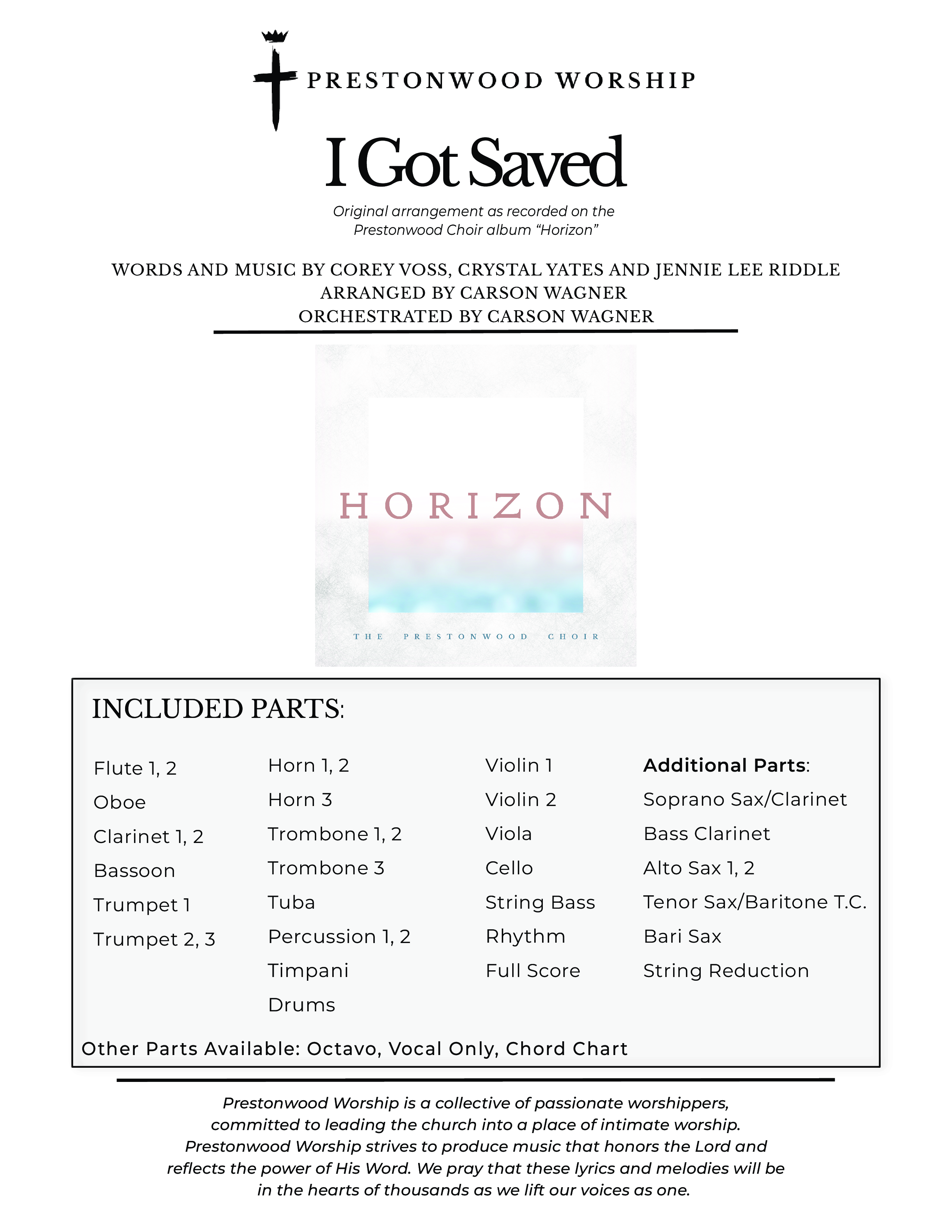 I Got Saved (Choral Anthem SATB) Cover Sheet (Prestonwood Worship / Prestonwood Choir / Arr. Carson Wagner)