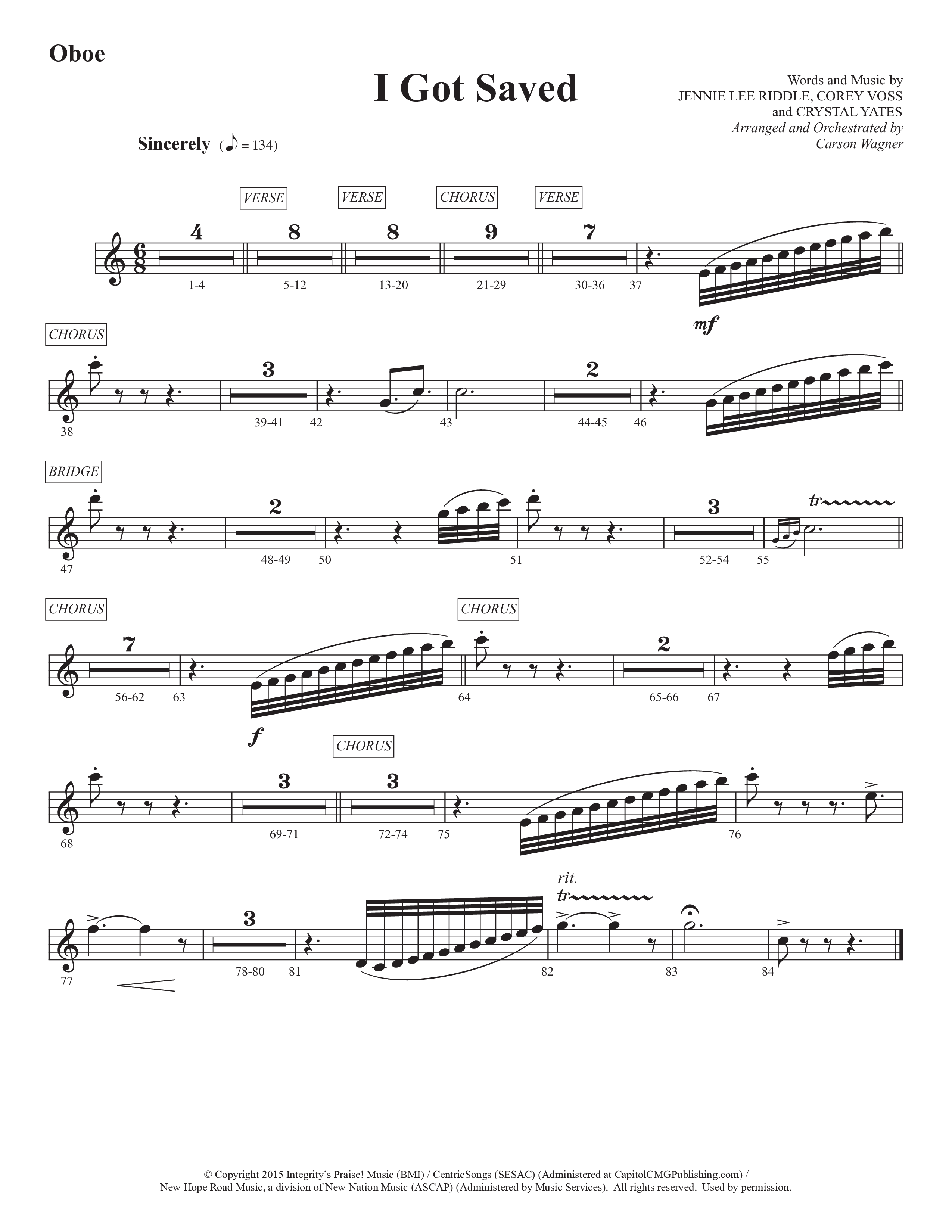 I Got Saved (Choral Anthem SATB) Oboe (Prestonwood Worship / Prestonwood Choir / Arr. Carson Wagner)