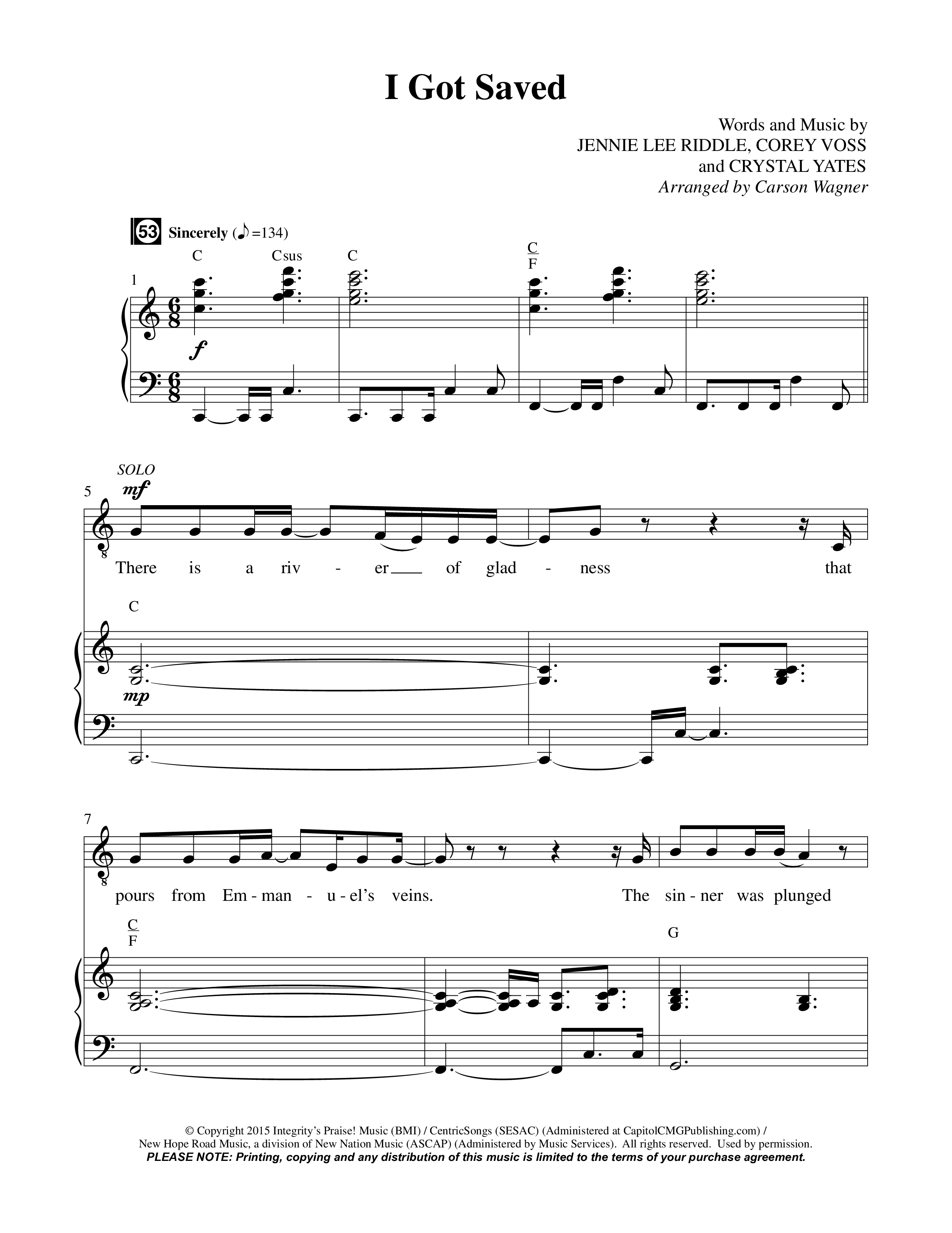 I Got Saved (Choral Anthem SATB) Choral Vocal Parts (Prestonwood Worship / Prestonwood Choir / Arr. Carson Wagner)