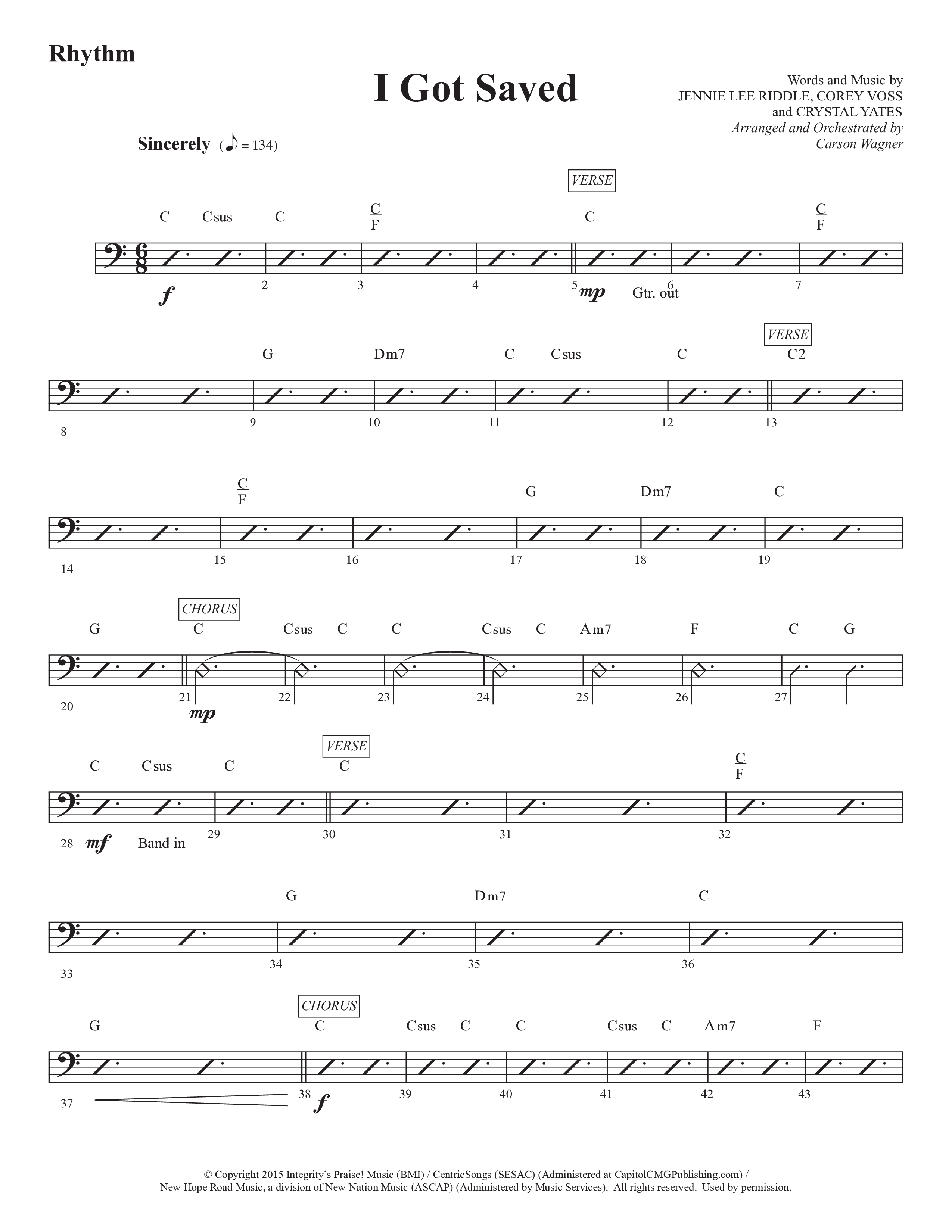 I Got Saved (Choral Anthem SATB) Rhythm Chart (Prestonwood Worship / Prestonwood Choir / Arr. Carson Wagner)