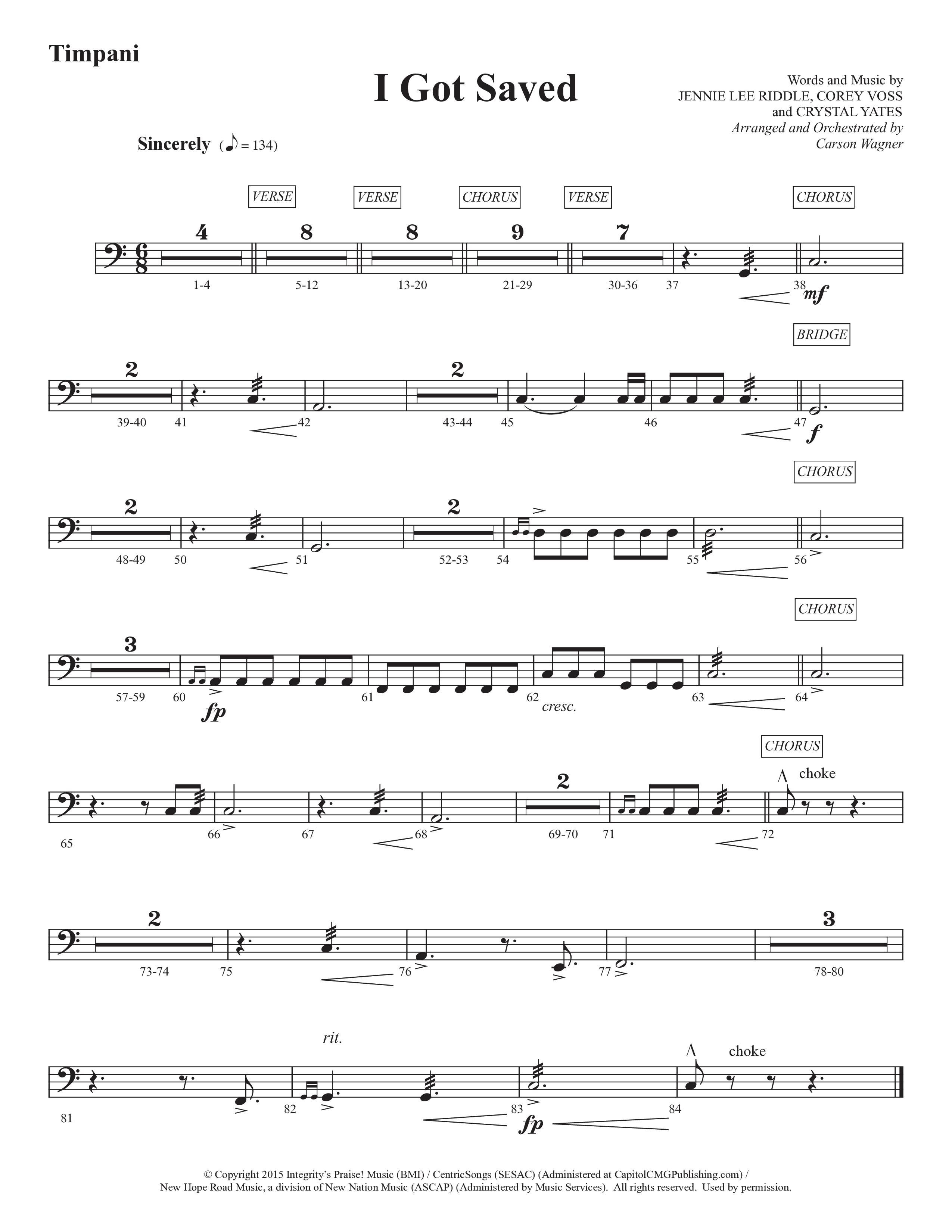 I Got Saved (Choral Anthem SATB) Timpani (Prestonwood Worship / Prestonwood Choir / Arr. Carson Wagner)