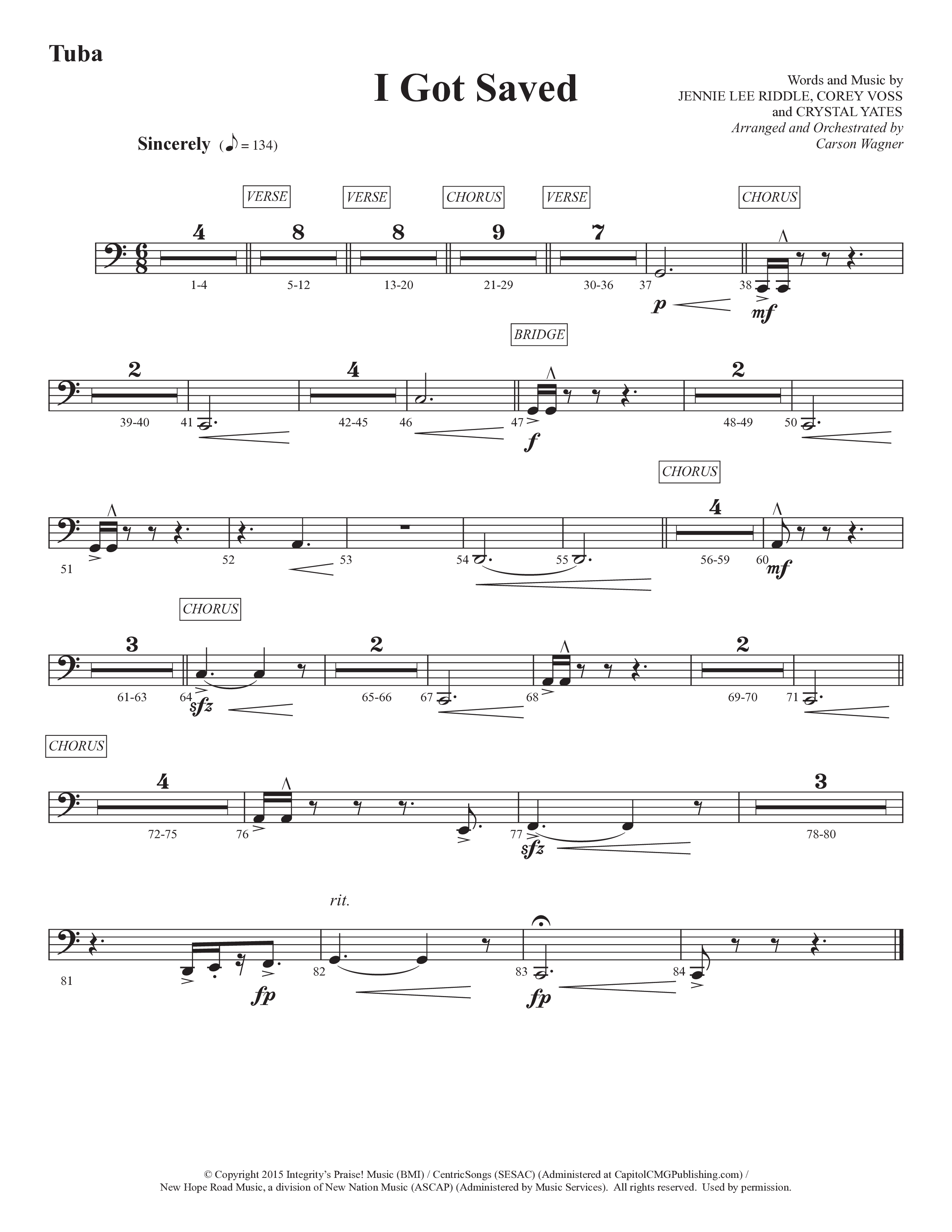 I Got Saved (Choral Anthem SATB) Tuba (Prestonwood Worship / Prestonwood Choir / Arr. Carson Wagner)