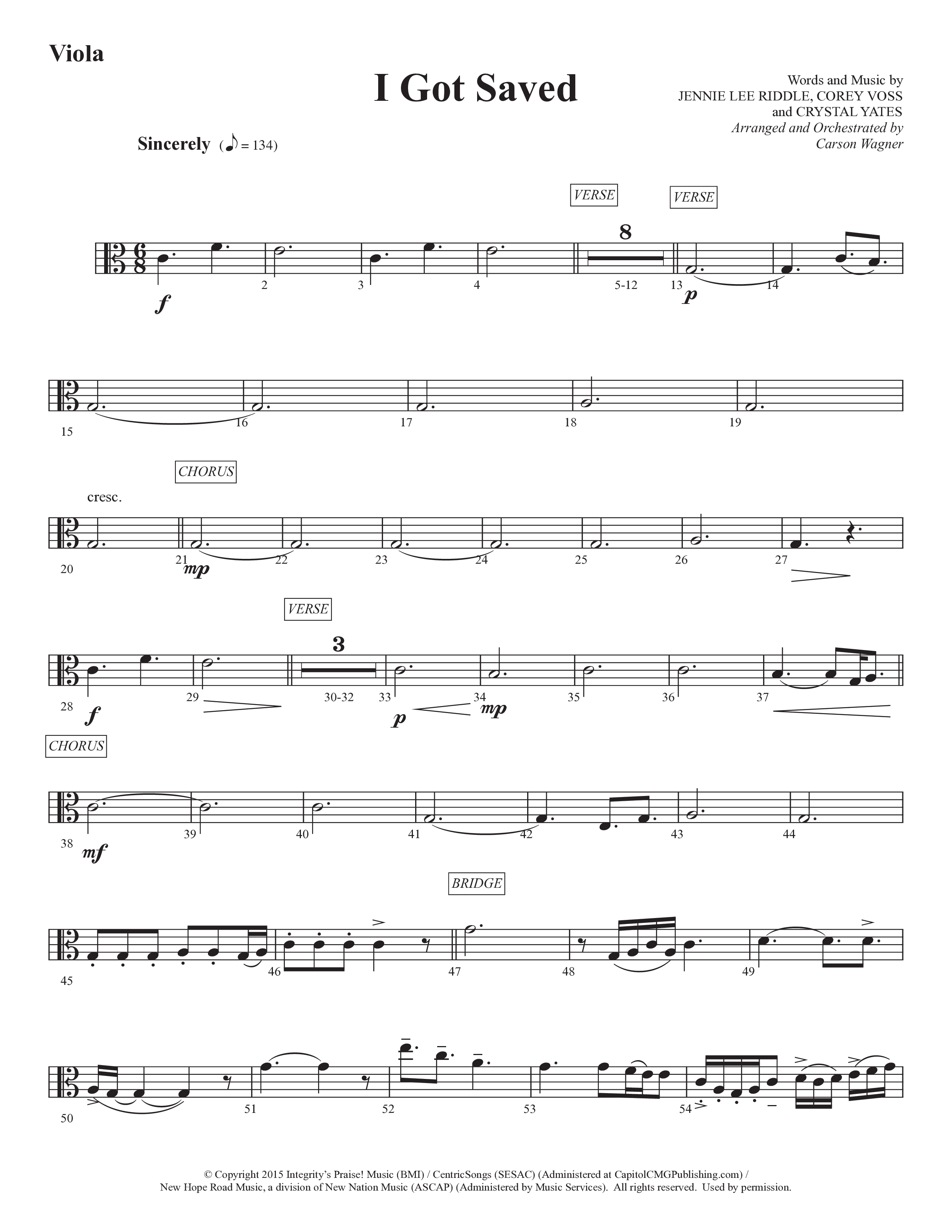 I Got Saved (Choral Anthem SATB) Viola (Prestonwood Worship / Prestonwood Choir / Arr. Carson Wagner)