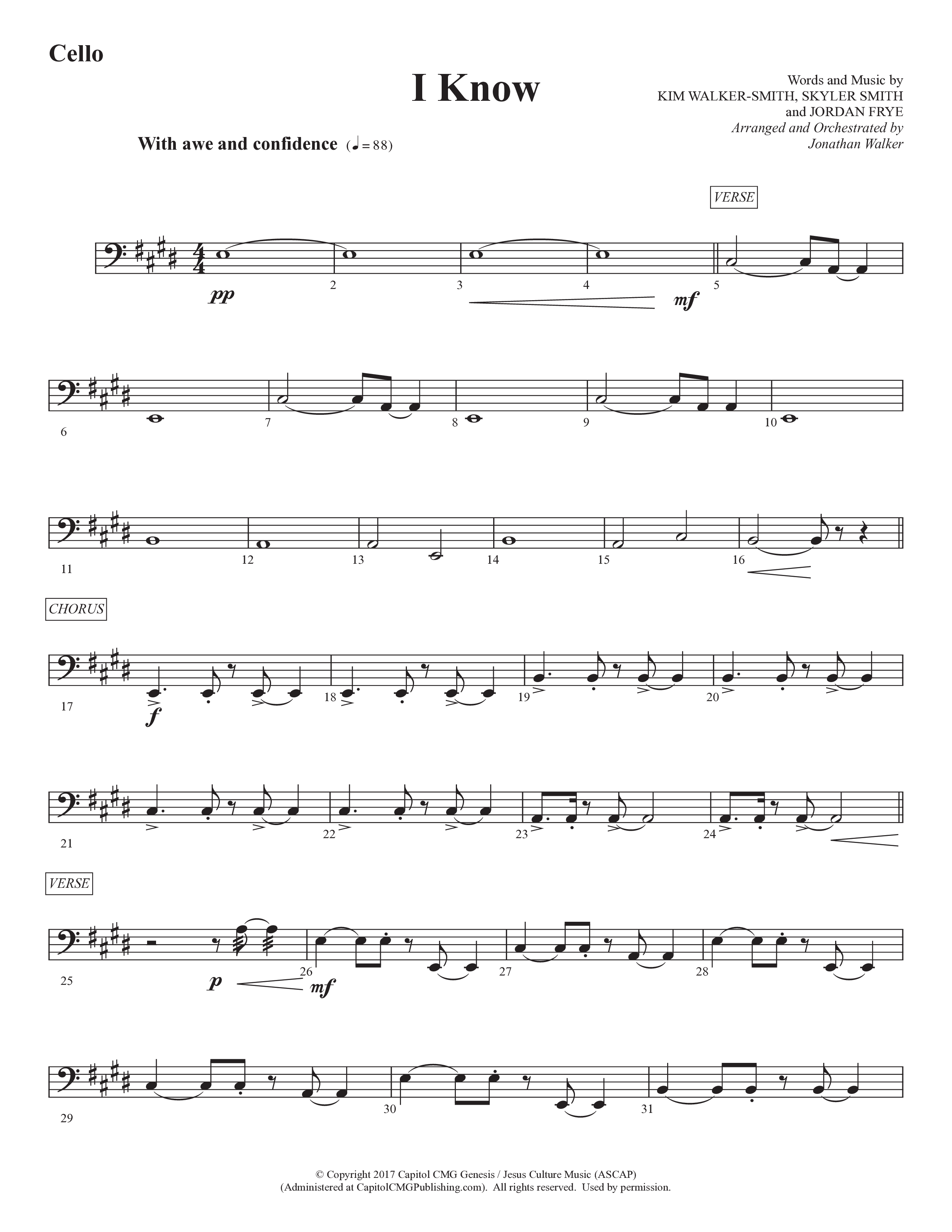 I Know (Choral Anthem SATB) Cello (Prestonwood Worship / Prestonwood Choir / Arr. Jonathan Walker)