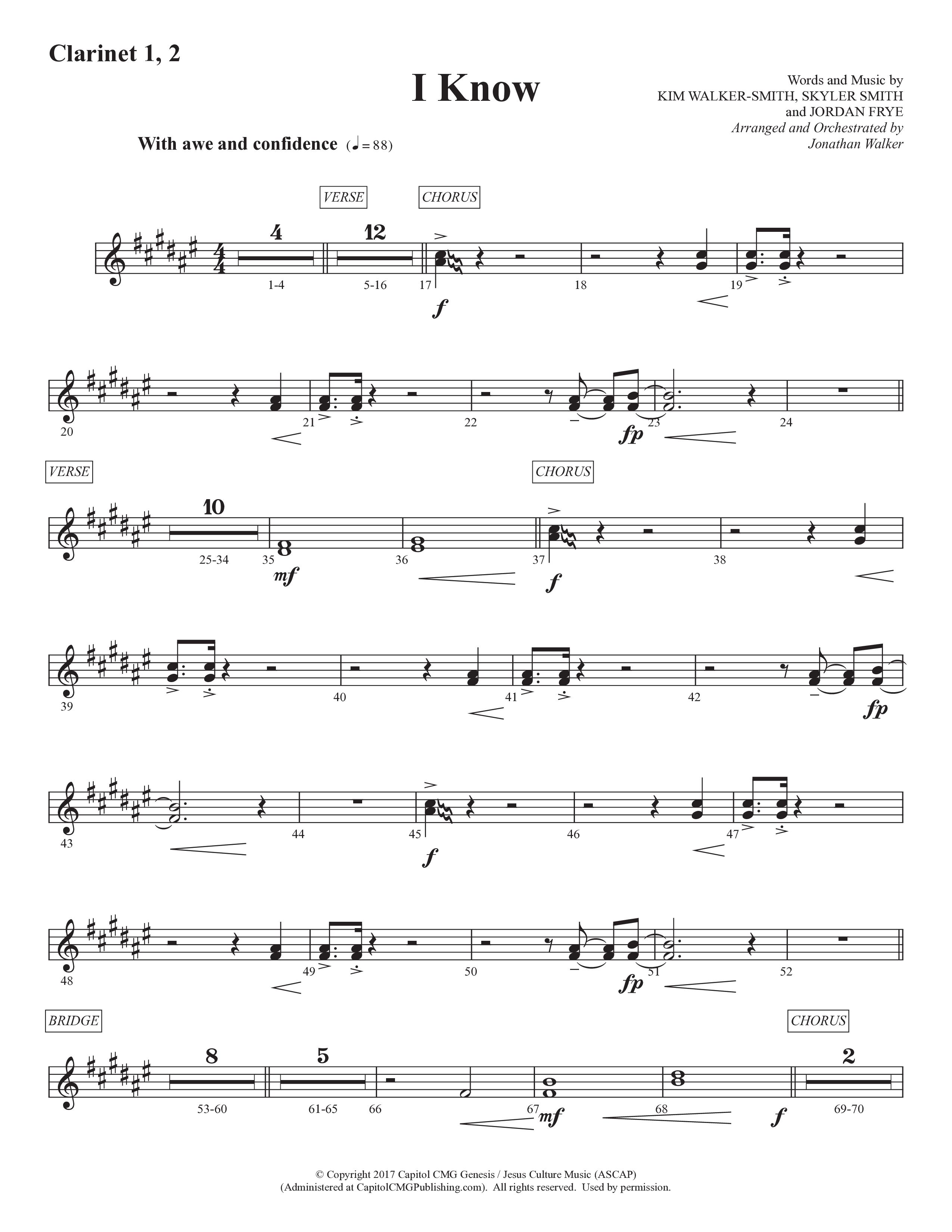 I Know (Choral Anthem SATB) Clarinet 1/2 (Prestonwood Worship / Prestonwood Choir / Arr. Jonathan Walker)