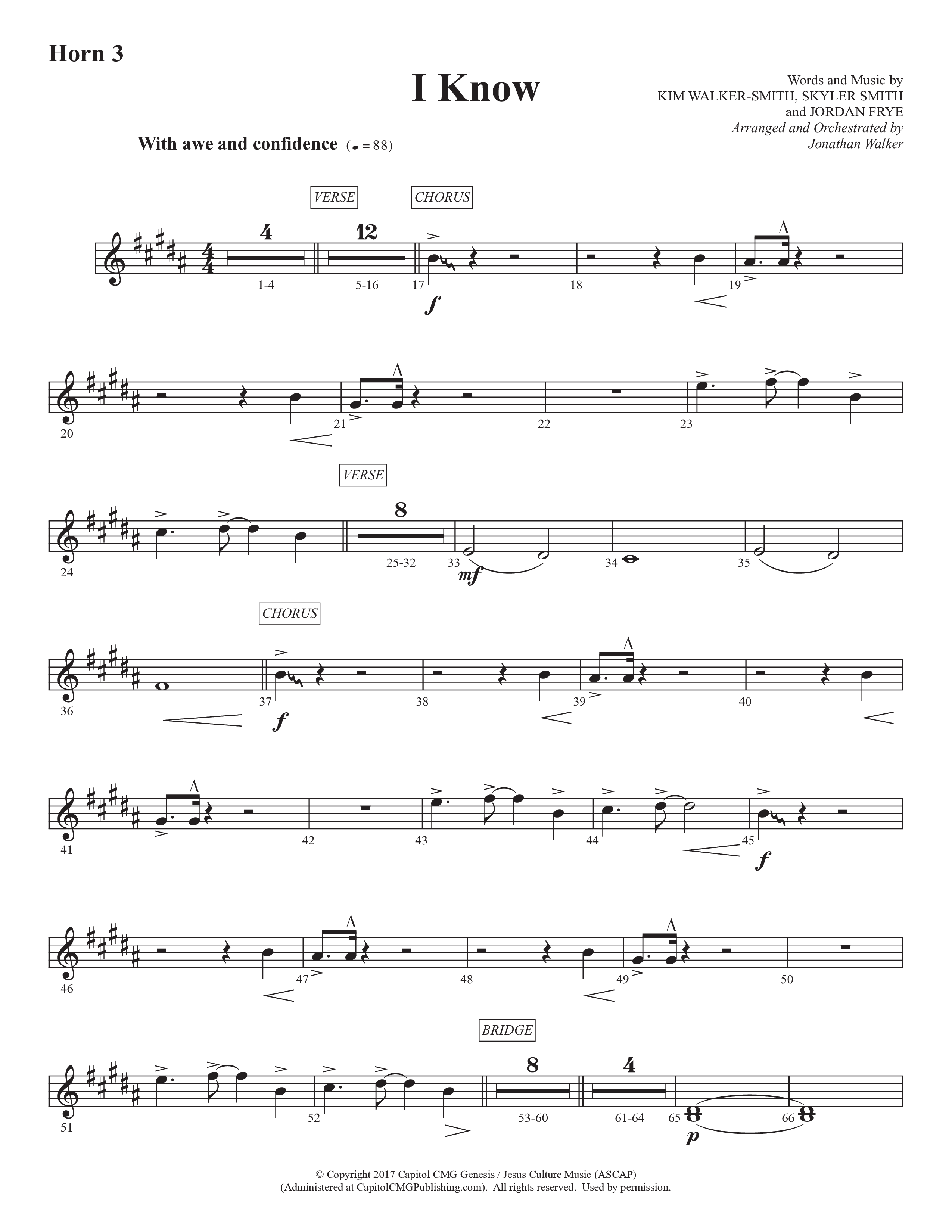 I Know (Choral Anthem SATB) French Horn 3 (Prestonwood Worship / Prestonwood Choir / Arr. Jonathan Walker)