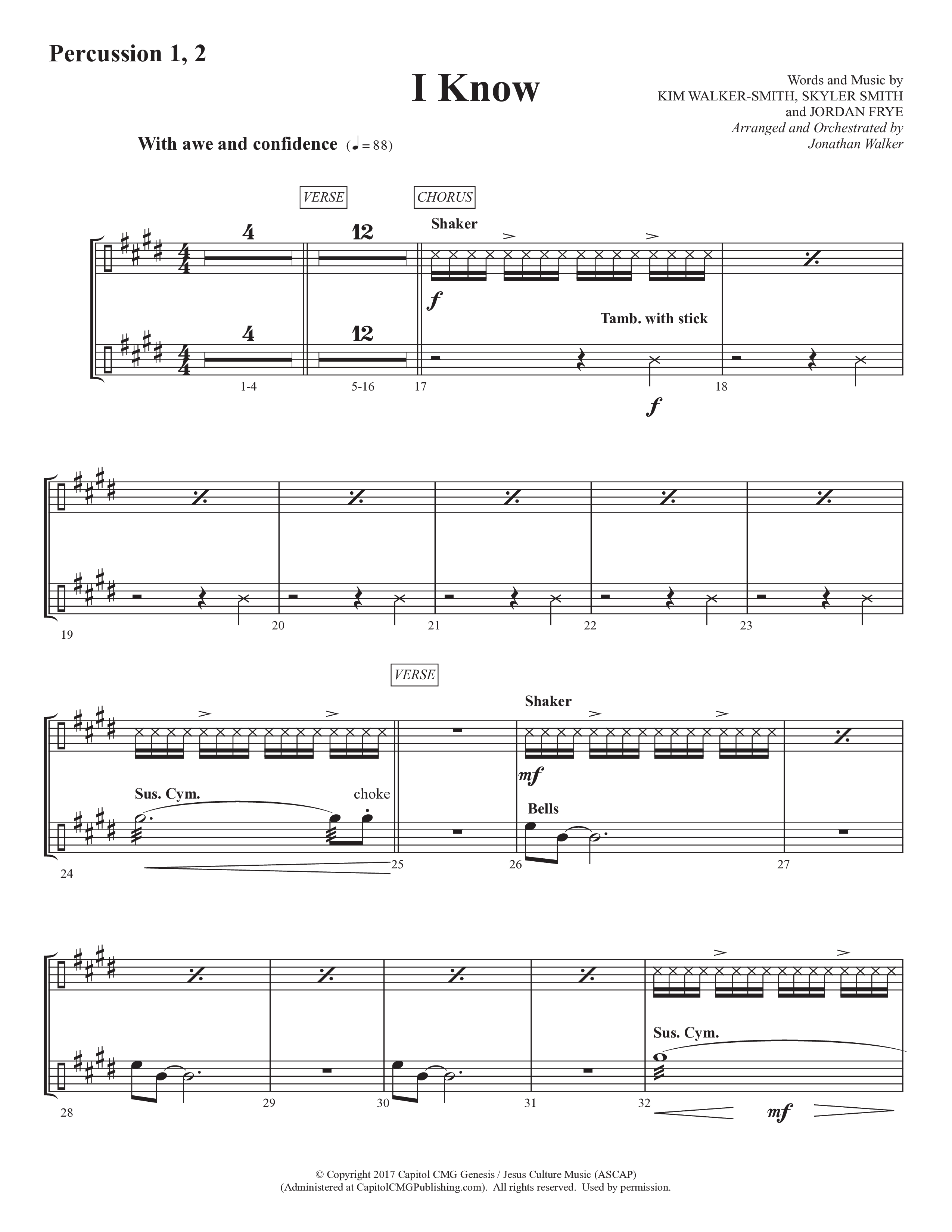 I Know (Choral Anthem SATB) Percussion 1/2 (Prestonwood Worship / Prestonwood Choir / Arr. Jonathan Walker)
