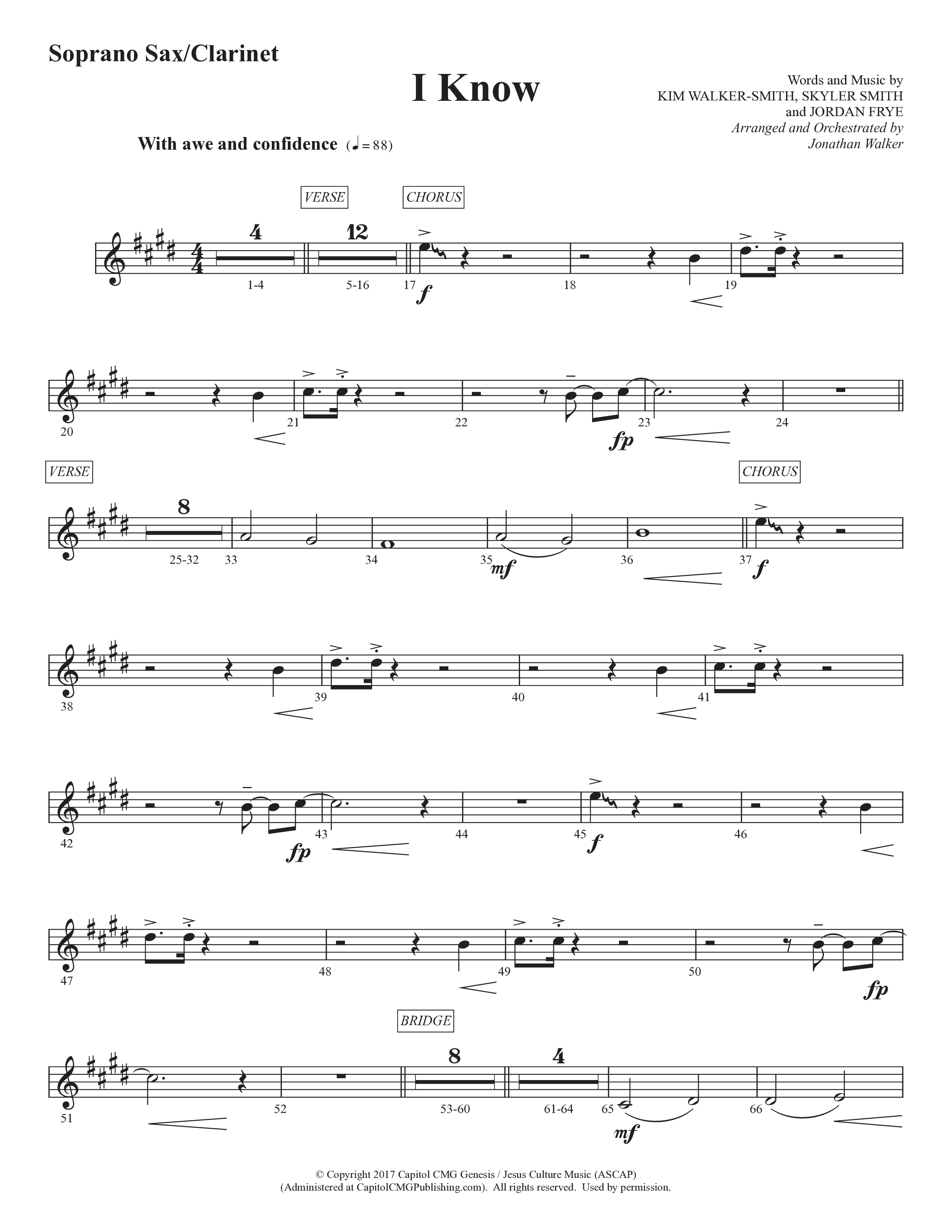 I Know (Choral Anthem SATB) Soprano Sax (Prestonwood Worship / Prestonwood Choir / Arr. Jonathan Walker)