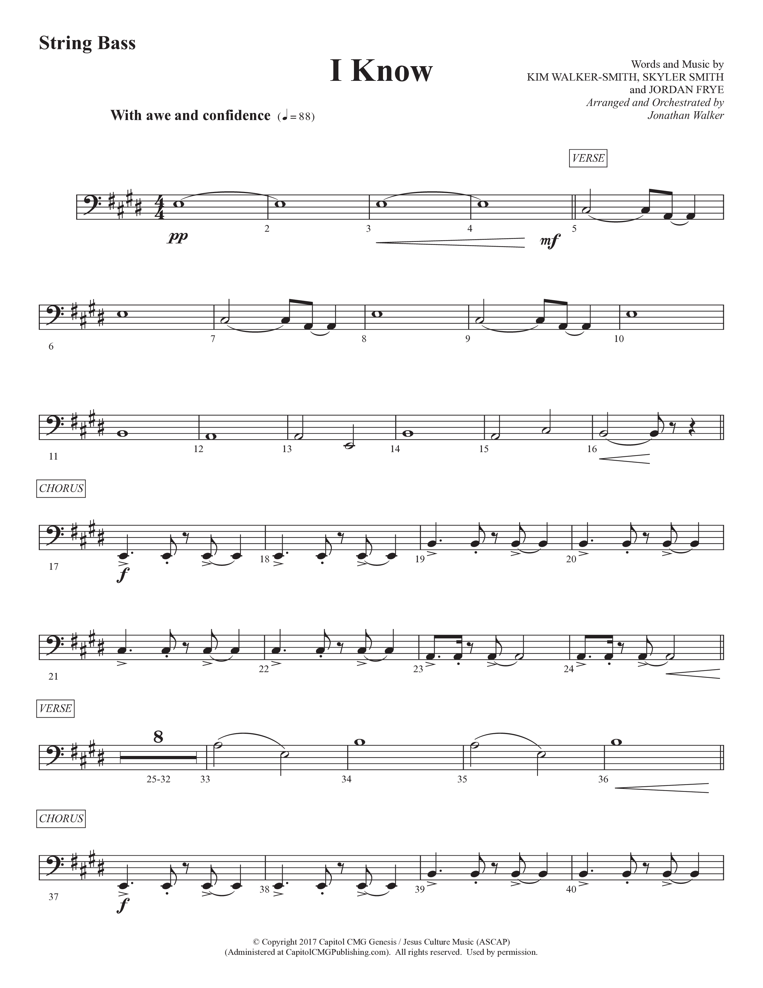 I Know (Choral Anthem SATB) String Bass (Prestonwood Worship / Prestonwood Choir / Arr. Jonathan Walker)