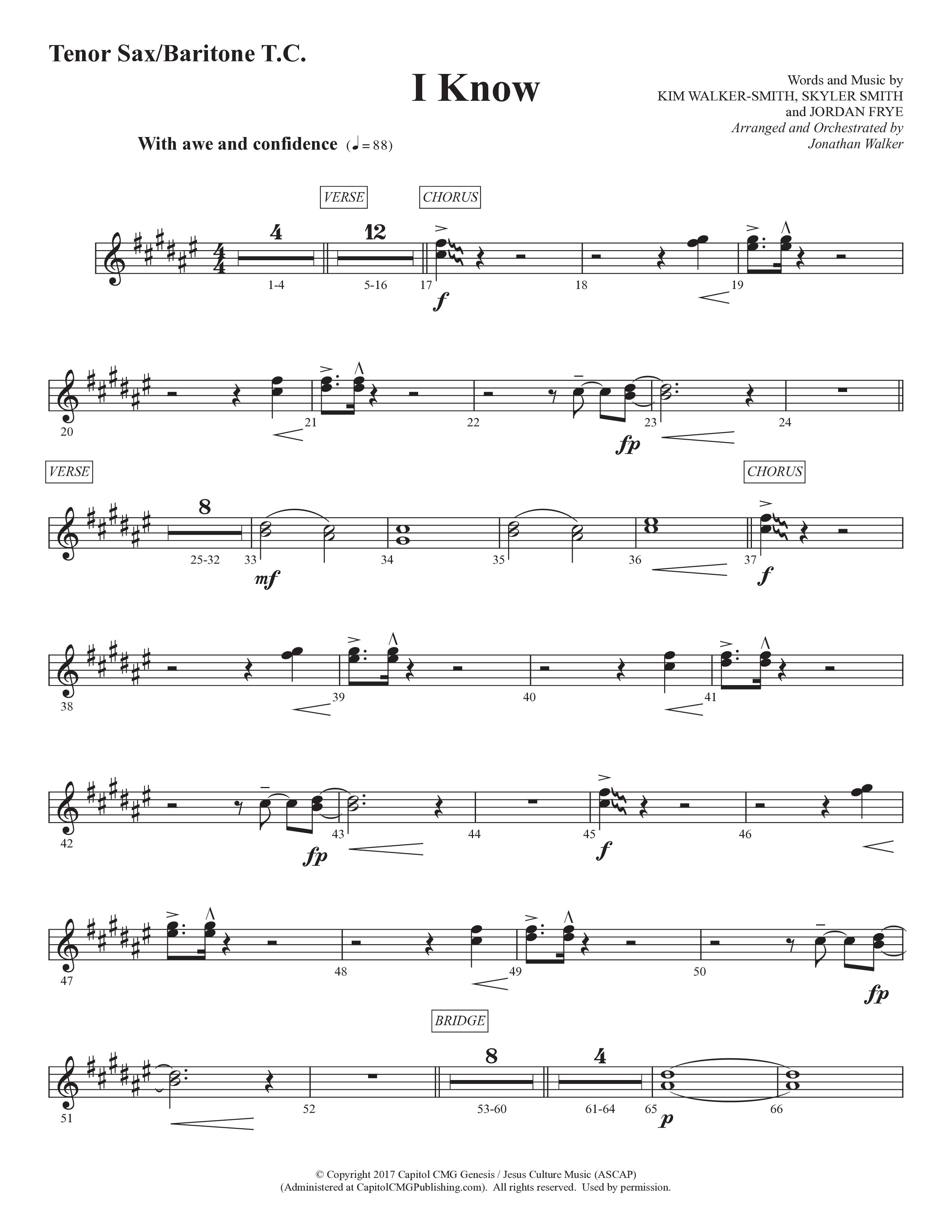 I Know (Choral Anthem SATB) Tenor Sax/Baritone T.C. (Prestonwood Worship / Prestonwood Choir / Arr. Jonathan Walker)