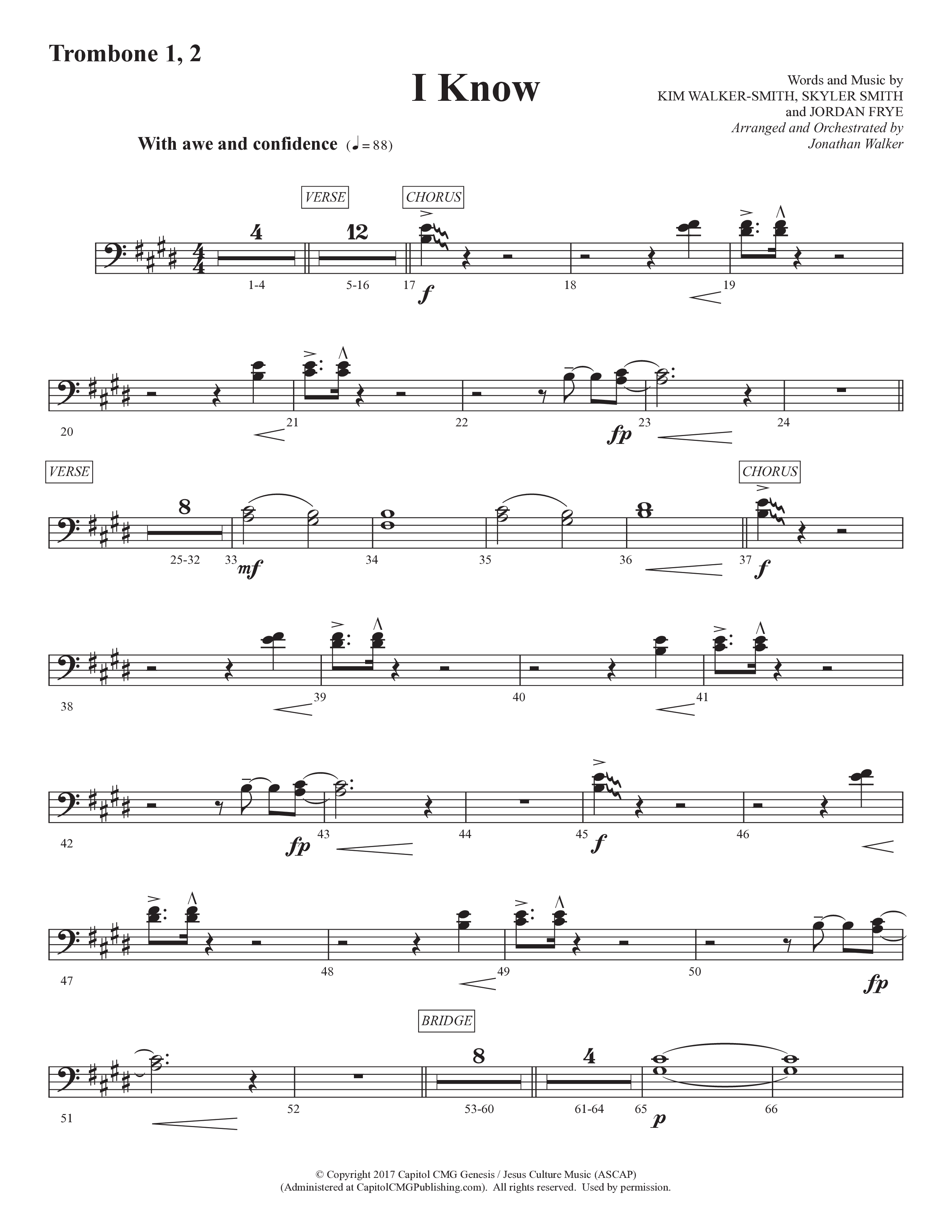 I Know (Choral Anthem SATB) Trombone 1/2 (Prestonwood Worship / Prestonwood Choir / Arr. Jonathan Walker)