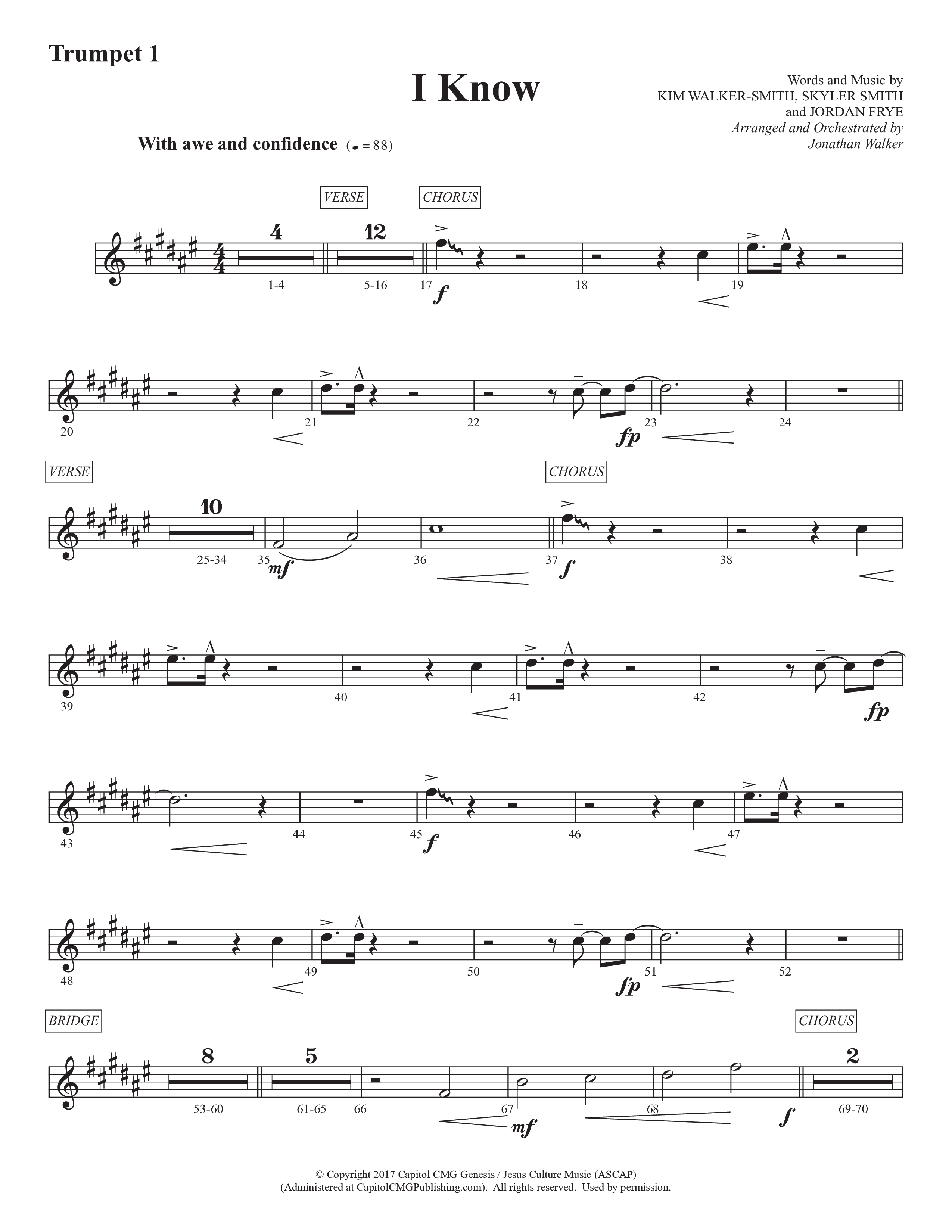 I Know (Choral Anthem SATB) Trumpet 1 (Prestonwood Worship / Prestonwood Choir / Arr. Jonathan Walker)
